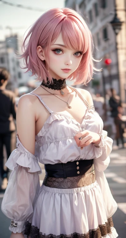 masterpiece, highest quality, ((1 Female)), adult, Different colors, Fine eyes and a fine face, Intricate details, Casual black and white attire((Sexy clothes)), window, Laughter, happiness, Kindness, high resolution、 Selfie, Beautiful woman、expensive、Small Face, D Cup, Upper body、Sunset, Night Scenery、𝓡𝓸𝓶𝓪𝓷𝓽𝓲𝓬、Korean, Idol Photos, Model Photo, K-Pop, Professional photos, vampire, Black and white Korean fashion, Fedman wearing a necklace, Inspired by Shim Sajeong, 両性具有のvampire, :9 detailed face: 8, Very detailed顔, Detailed punk hair, ((The eyes are brown)) Swollen eyes, Fascinating. Very detailed, Semi-realistic anime, vampire, Surreal , Delicate androgynous princess, sheep, ((Short Hair Woman)), Pink hair woman with wild look, sexy look, ((ピンクのShort Hair Woman)), ((1 person))