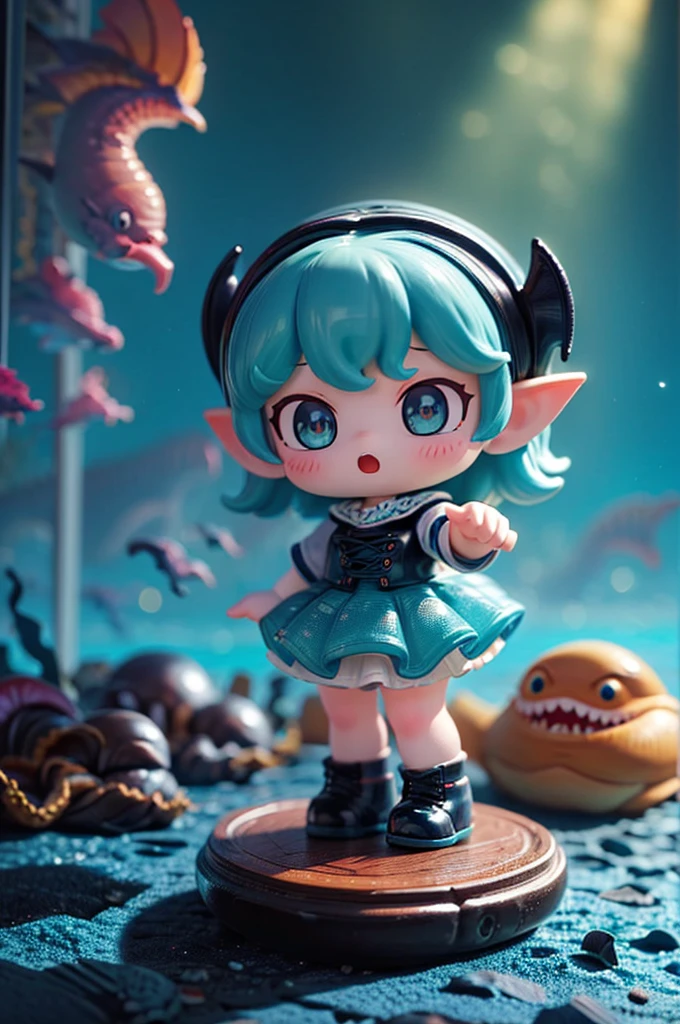 photo realisitic,(masterpiece, best quality:1.1),
(8k, best quality, masterpiece, ultra highres, ultra-detailed:1.2),(A siren staring at a large leviathan), ,a siren and leviathan,(deep sea),siren(chibi,flat,nendoroid),leviathan(grotesque,scary),very deep sea,slight light,landscape,dynamic pose,