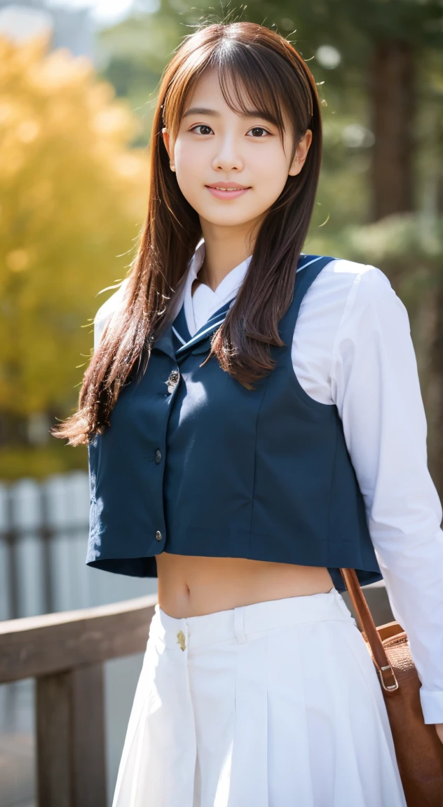 (RAW photo, 最high quality), (realistic, realistic:1.2),high quality,  1 girl，Neat female college student,((Japanese girl)),small breasts,Are standing,Ponytail Hair,Japanese high school girls