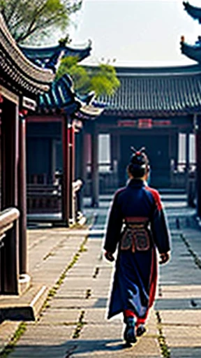 Ancient Chinese woman walking alone