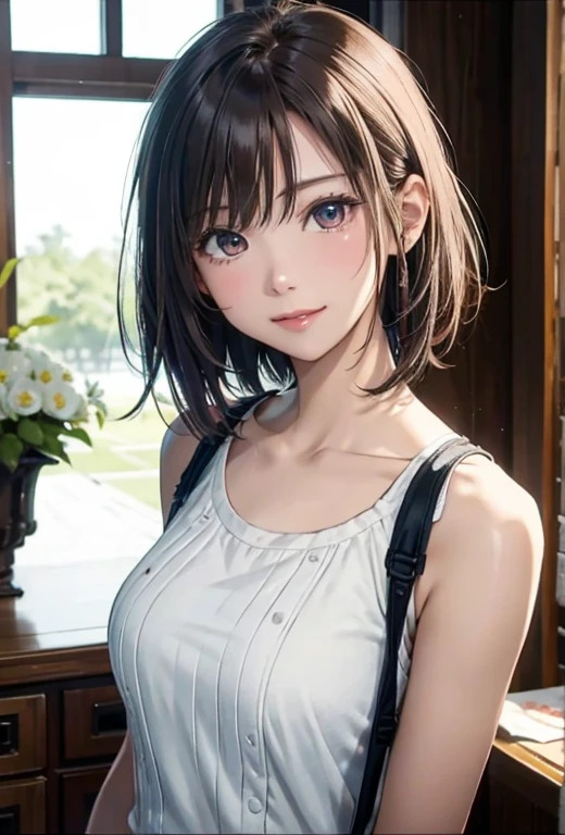 (8k、realism、Original photo、highest quality: 1.3)、(One Girl)、super beautiful、(Severe)、(Childish、Natural color very shorthair cat)、Open-chested T-shirt、race,Engage your audience、beautiful expression、beautiful 、spouse'Perspective、(Real Skin)、beautiful smile、(soldier)、Charm、Ultra-high resolution、Surrealism、Attention to detail、On the flowers