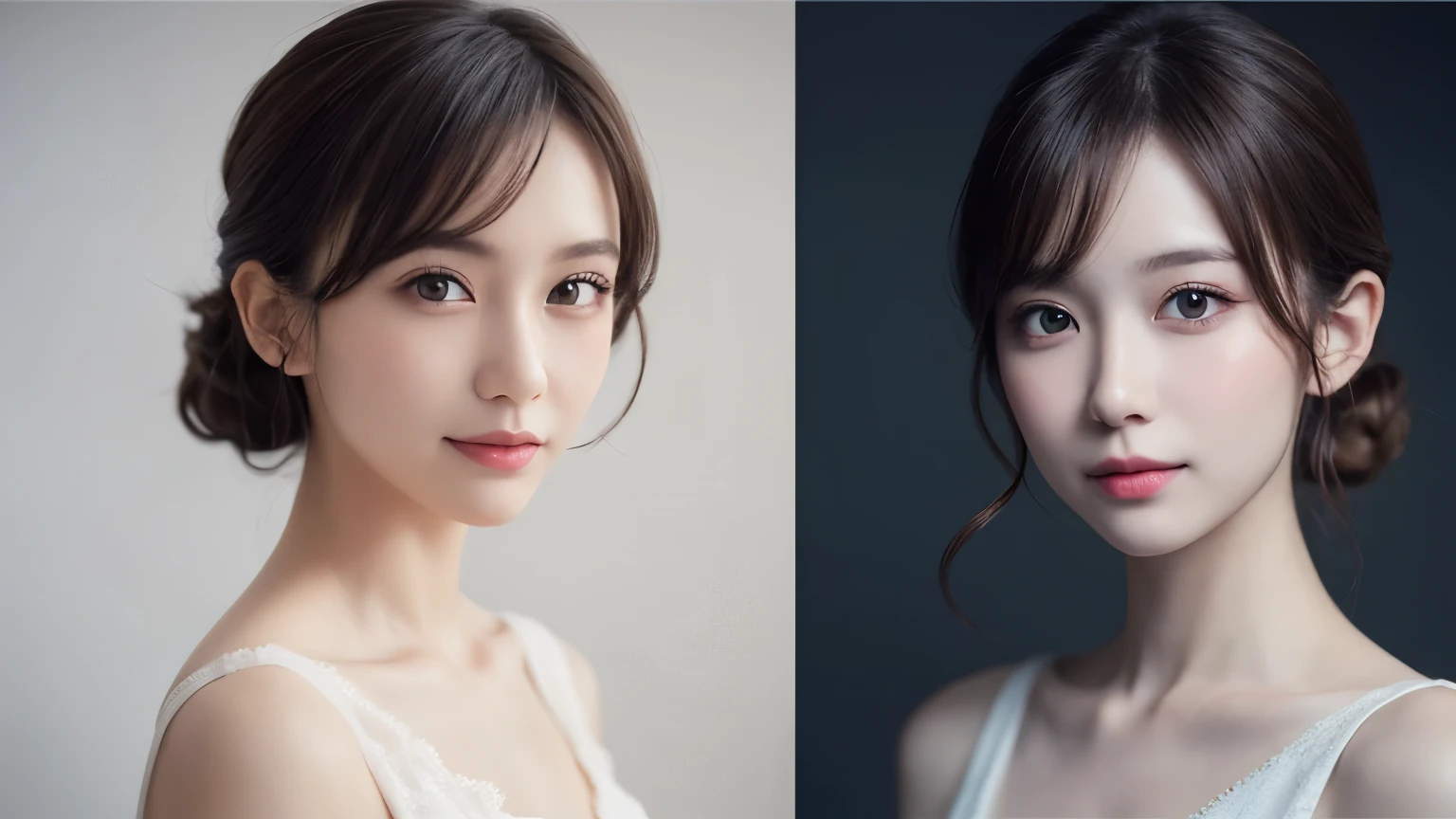 One Girl, (Dress in trendy fashion:1.2), (RAW Photos, highest quality), (Realistic, Photorealistic:1.4), Tabletop, Very delicate and beautiful, Very detailed, 2k wallpaper, wonderful, In detail, Very detailedな CG Unity 8K 壁紙, Very detailedな, High resolution, Soft Light, Beautiful detailed girl, looking at the camera、Very detailedな目と顔, Beautifully detailed nose, Beautiful fine details, Bob Hair, small, White Dress、White background、Background is white、Cinema Lighting, Perfect Anatomy, Slender body, smile, 