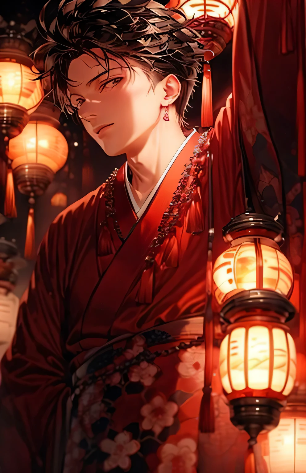 ((highest quality)), ((masterpiece)), (Get used to it), Perfect Face , Beautiful boy , Adult male , Kimono Pose ,