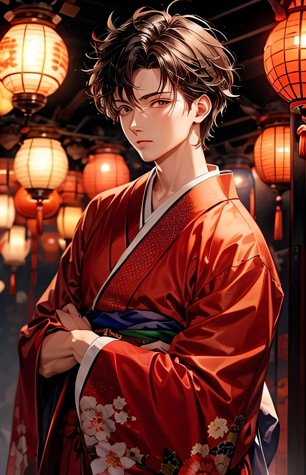 ((highest quality)), ((masterpiece)), (Get used to it), Perfect Face , Beautiful boy , Adult male , Kimono Pose ,