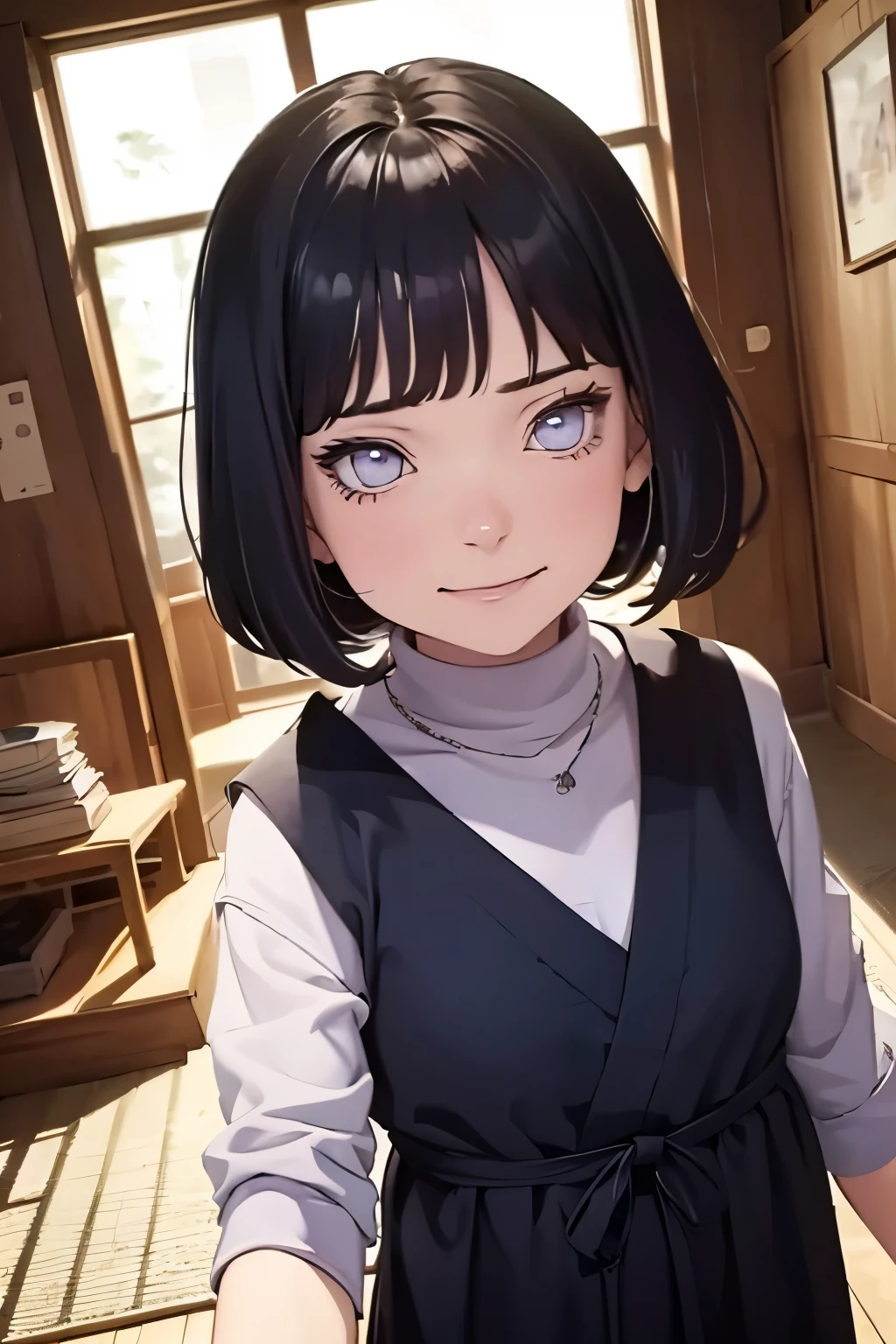 2d, _todler_, {{6 years old}}, RPG character in Naruto alternative universe by Masashi Kishimoto, specially in hyuga clan; Appearance base is Wraith from Apex Legends, with byakugan-soft lilac eyes, kind and soft expression making her look swwet; joyfull, short and dark hair (with shades of dark blue); artwork in modern Japanese animation style, 8k high definition quality, masterpiece, {{high detailed eyes}}, grain filter, high resolution, extremely detailed, portrait, Anatomically accurate, girly reddish cheeks; (highest quality:1.3), {{dutch angle}}, {{smiling todler}}, {{inocent}} ((byakugan)), ((child)), soft expression, kind expression
