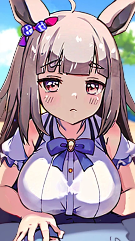 1girl, solo, blunt bangs, , braid, brown eyes, twin braids ,brown hair, chibi, 10years old (large Breasts:1.2), nsfw, nipple, naked, empty eyes, frozen ,amusement park, ,Wet, crying ,, Naked, , Peeing, lactation, projectile lactation