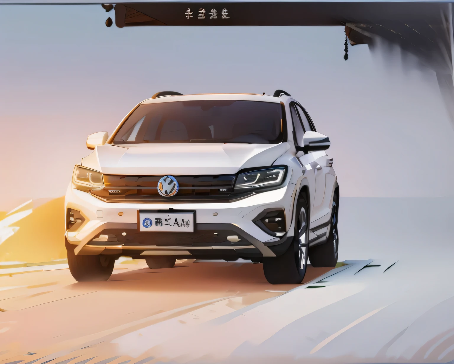 A white Volkswagen SUV is parked in a white room with lights on., 3/4 Front view, nanquan, ruanHome, Front view, 4L, front Photo, Full front view, Home, Front view, touareg, front corner, 🤬 🤮 💕 🎀, Beijing, Ground view, Ground view