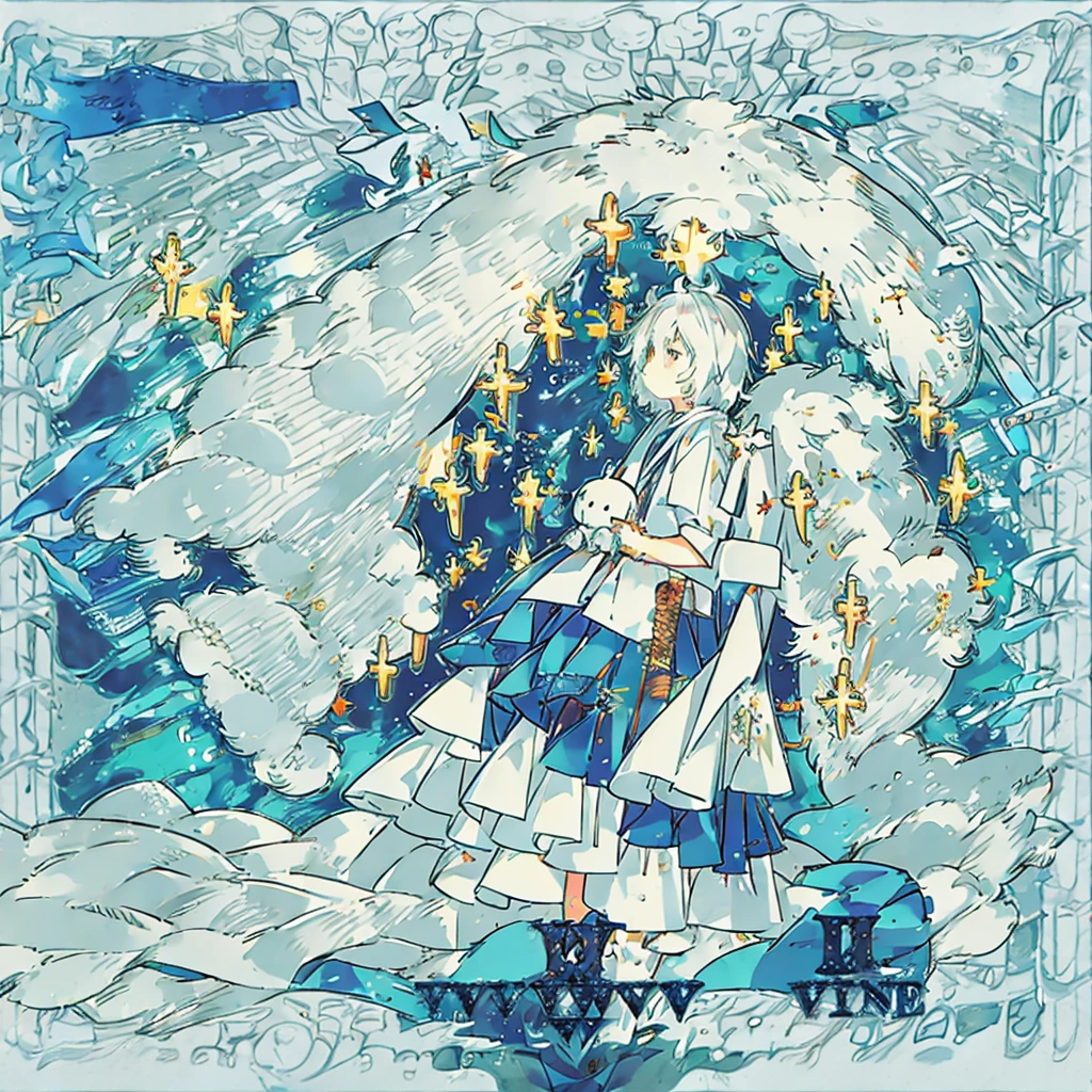 Calm boy with fluffy white hair
