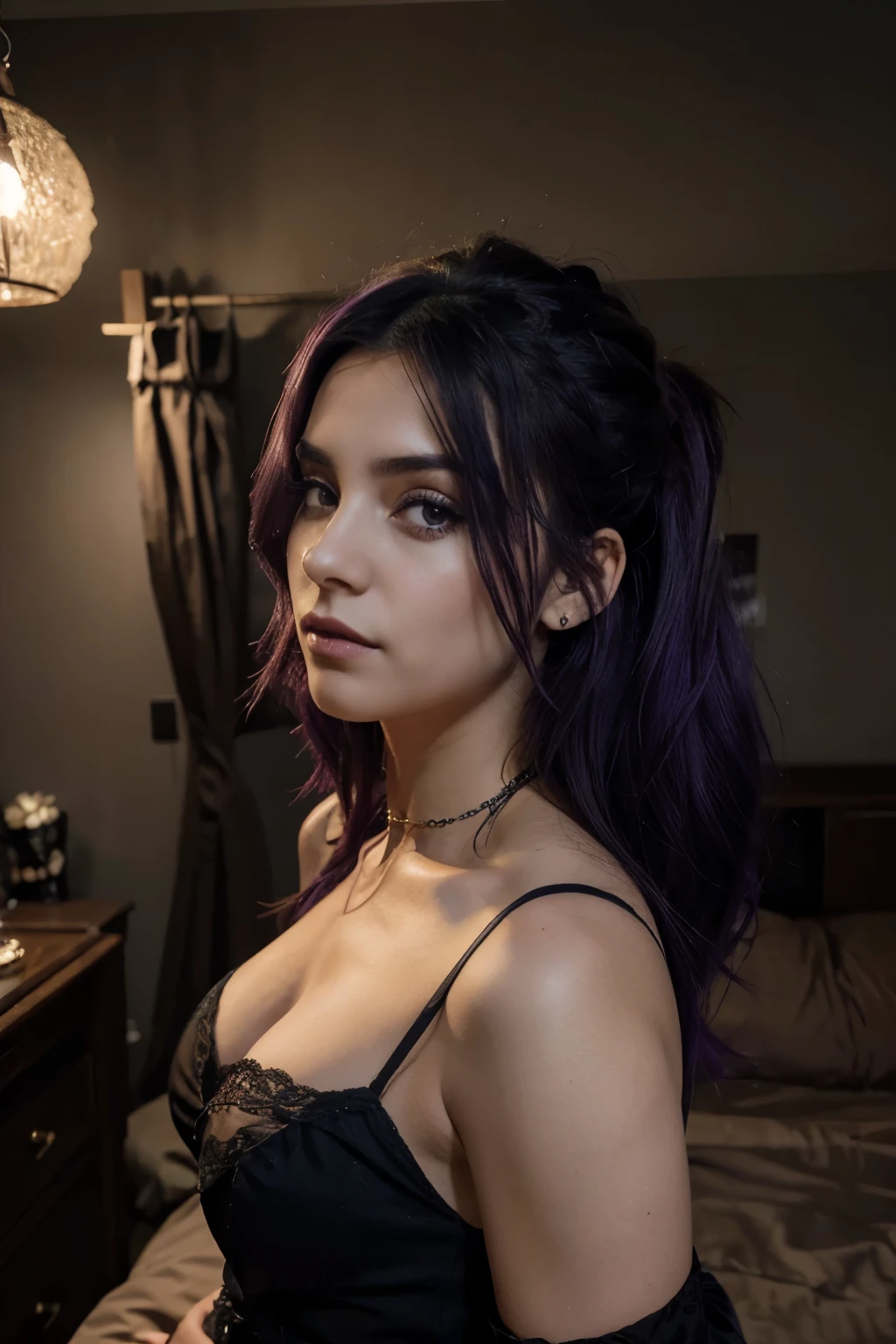 A syrian girl, 34 years old, blue curly hair, silky skin, very hot, wonderful goddess, glamorous maiden, wonderful girl (hyperrealistic, masterpiece, photorealistic 8k, best image), fleshy lips, wearing tight white bra, large breasts, large beautiful areola visible from bra, cleavages, sexy cleavages, breast shinning, oiled breast, beautiful breast view, goddess like breast, full breast view, breast shinning, (detail in lighting),