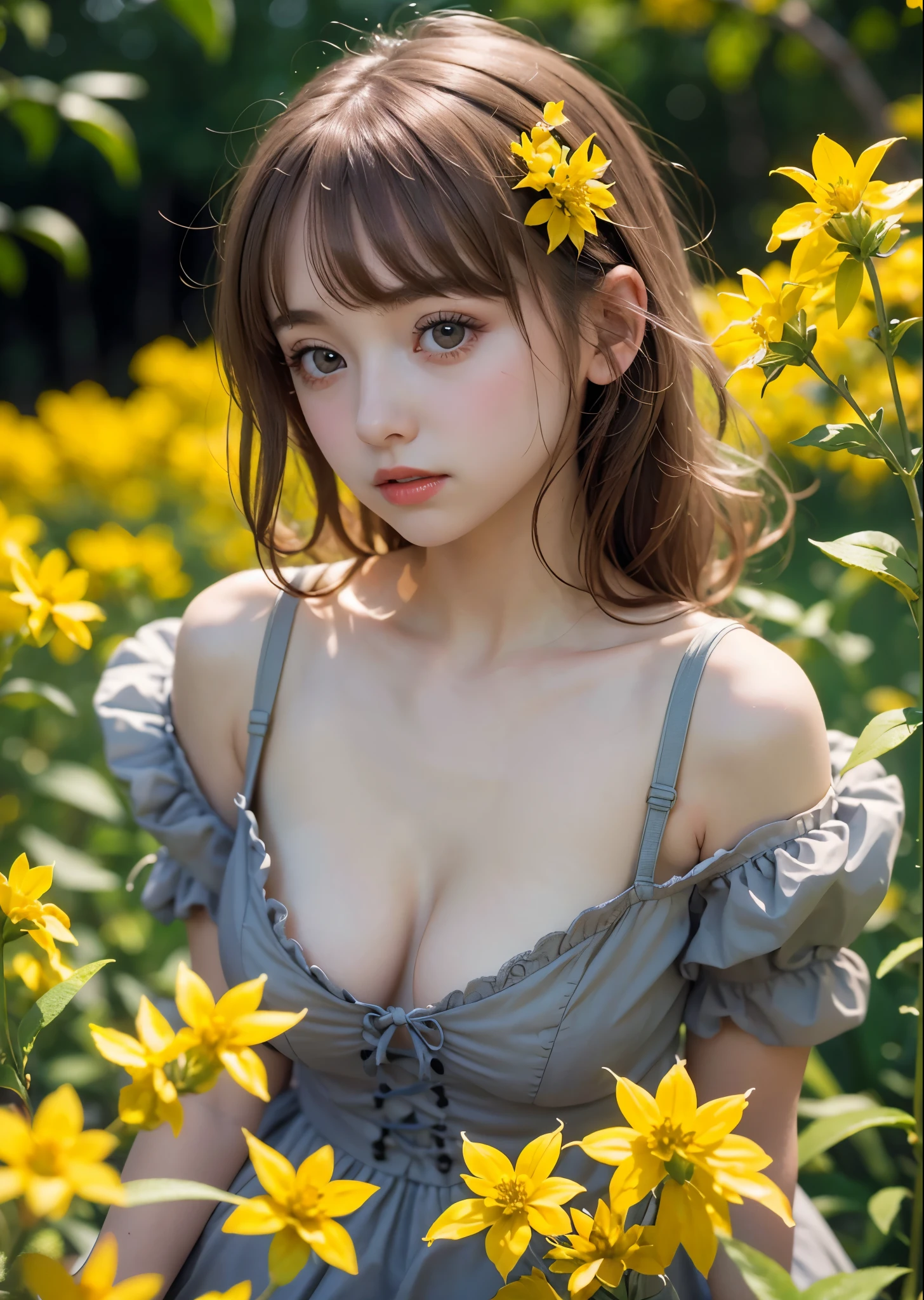 Psychedelic world、Gothic Lolita、1 cute girl、18-year-old girl、Big eyes、Small breasts、Light Goldenrod Yellowの髪、Colorful flower background、Fractal Background、Perfect lighting、Sharp focus、High resolution、High resolution、High color reproducibility、High resolution、Advanced Processing、Ultra-realistic、Photorealistic 