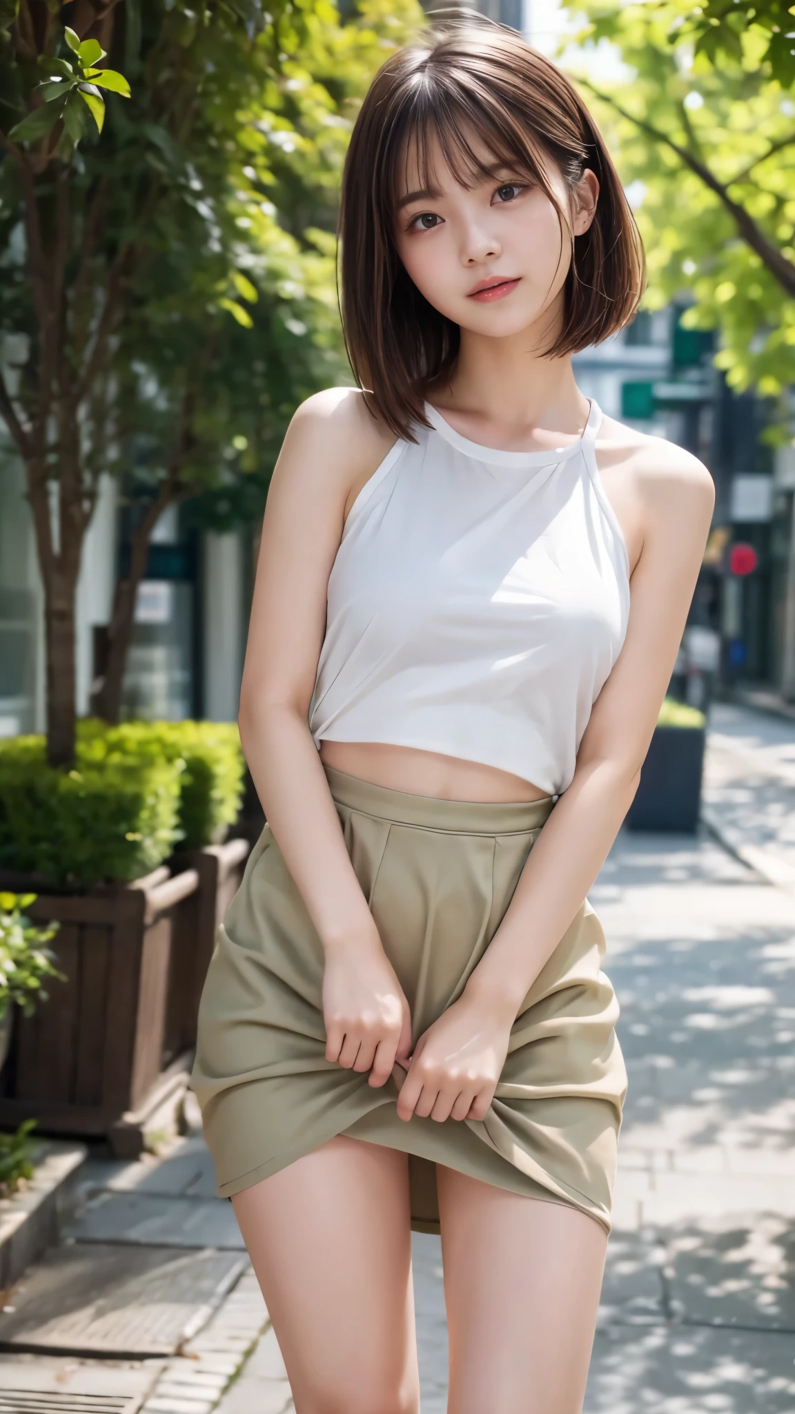 8k,highest quality、Man Attacking、A 14-year-old Caucasian girl being held by a man、Background Blur、super high quality、sunlight、Exposing the upper chest、Exposing shoulders、Fair-skinned beautiful girl、disheveled bob hair、Small breasts、Fleeting Expression、Clear contours、Adult atmosphere、high resolution skin、Fair and beautiful thighs、Small Ass、Her skirt is lifted up, Exposing bare legs.、Well-proportioned face、