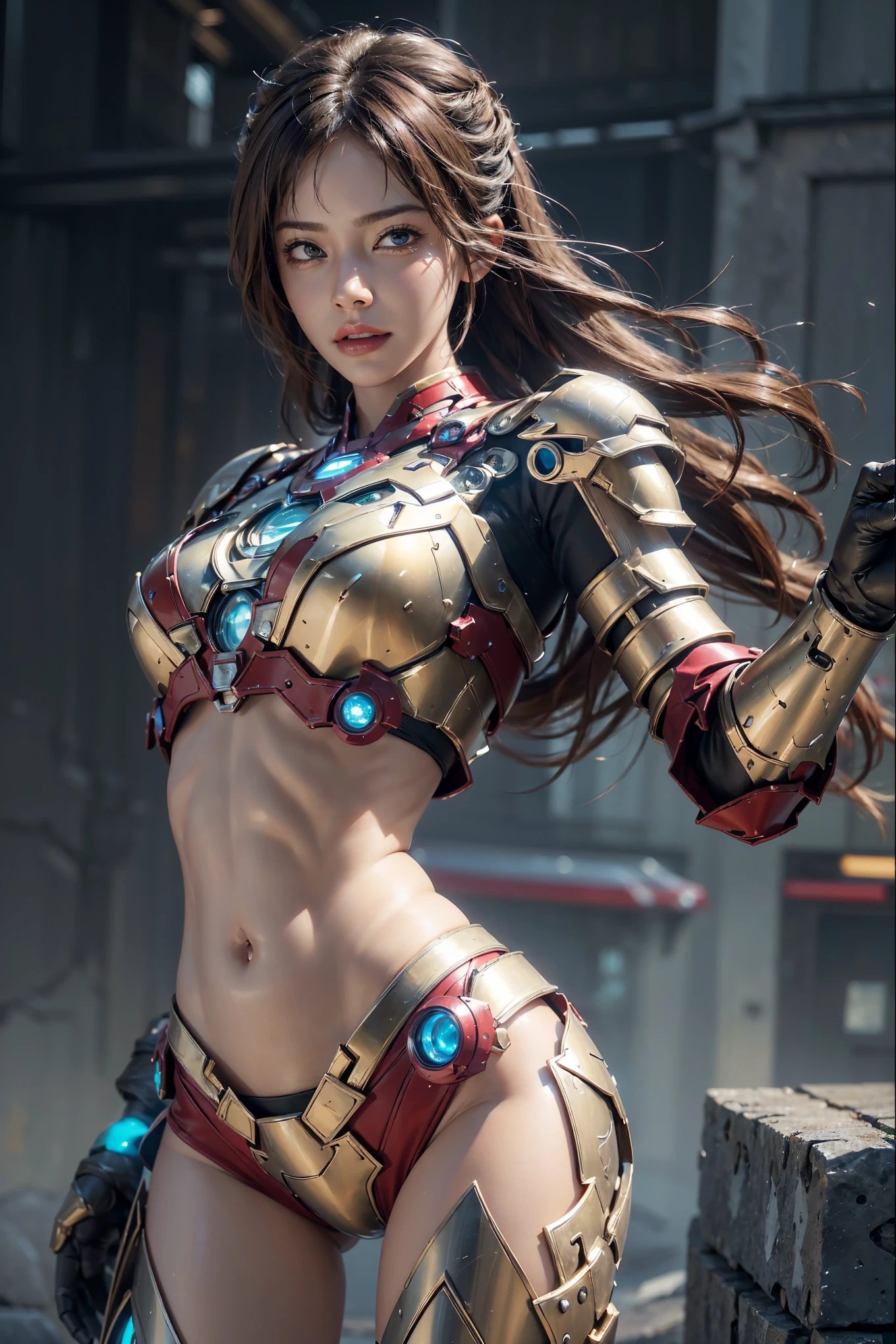 1girl wearing bikini Iron Man armor,Like Iron Man,Bikini Armor, Reveals sexy lower abdomen, Full-body metal armor, Bare belly, The abdomen is open, The abdomen is completely exposed，diaphragm,Stomach,beautiful girl, Ultra-high resolution (Reality: 1.4), cosmetic, Ground Stop, realism, Movie Lighting, Ray Tracing, Anatomically correct, textured skin, High Detail, The award-winning, best quality, 8k, Ultra Detailed, Stunning beauty,, Dynamic poses, Exquisite face, Vibrant eyes, High Detailed Skin, Realistic skin details, Visible pores, Clear focus, Volumetric Fog , 8K Ultra HD, DSLR camera, high quality, Real skin, Photorealism, photography,