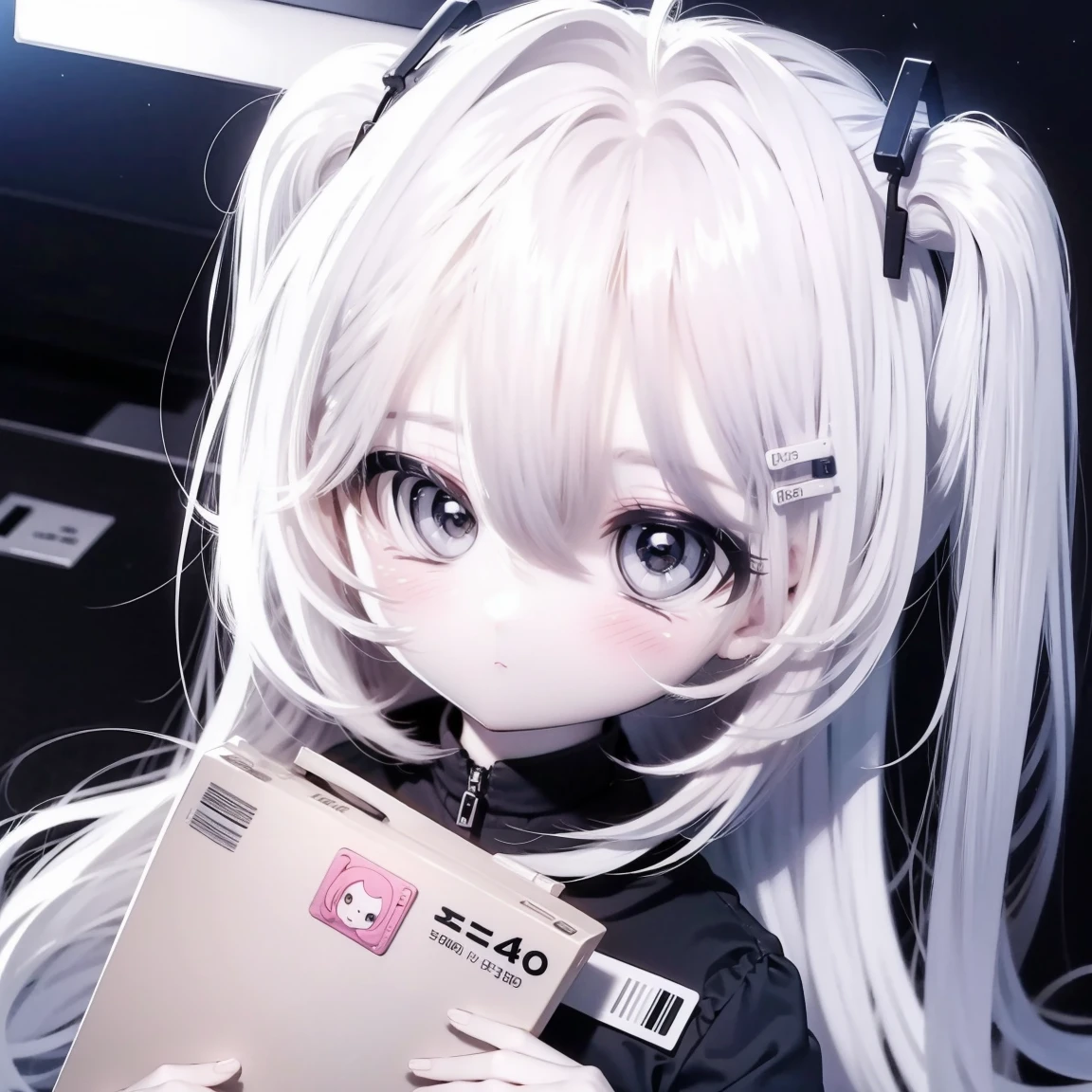 White Hair,Girl,KHD,4K,Expressionless face,Anime Style,profile,Night sky background, Casual Fashion, ((Three white eyes)),soro,1girl,Best quality,
