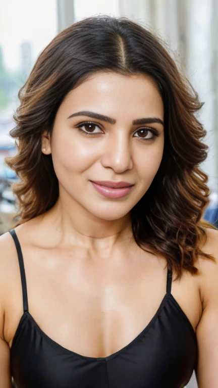  Top down view, A photograph of beautiful samantha ruth prabhu showing her half body, messy long free black hair, sunlight, ((lingerie)),clear forehead, capturing a home-made photo from bedroom,biting her lips sexily, looking up into camera, She looks into the camera with black pupil eyes, Background is a messy middle class bedroom,half body seen, realistic, Soft, cool light filter, casting a golden glow on her face, average size,((clear forehead)), ((untoned abs)), half body, tongue out

Camera Settings:
Type of Photography: Selfie, Gear: Samsung Galaxy S21, Settings: f/11, ISO 100, 1/50 sec.