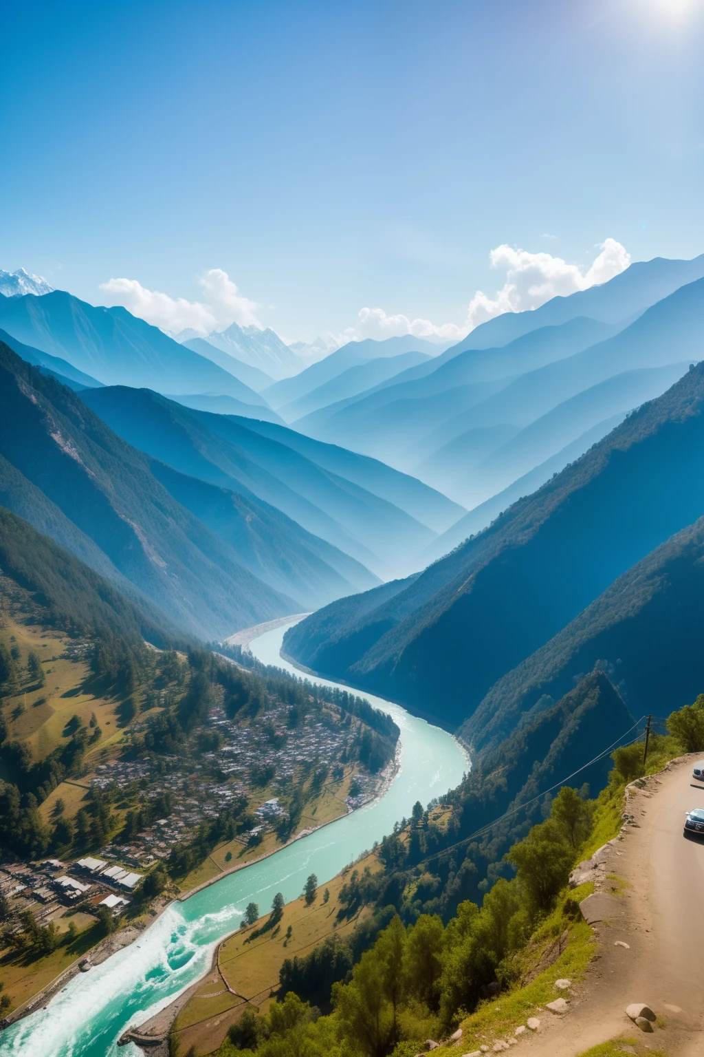 Experience the awe-inspiring vistas of Uttarkashi in hyper-realistic detail, where the breathtaking surrealism of the mountains comes to life before your eyes through the captured essence of the camera lens. This masterpiece showcases the landscape in 16K ultra high definition, showcasing every intricate crevice and textured peak in its full glory. The play of light and shadow on the towering mountains creates a dramatic effect, enhancing the natural beauty of the setting. The perfect balance of realism and fantasy blends seamlessly in this hyper-realistic depiction of Uttarkashi's extraordinary landscapes. This high-quality photograph is a testament to the beauty