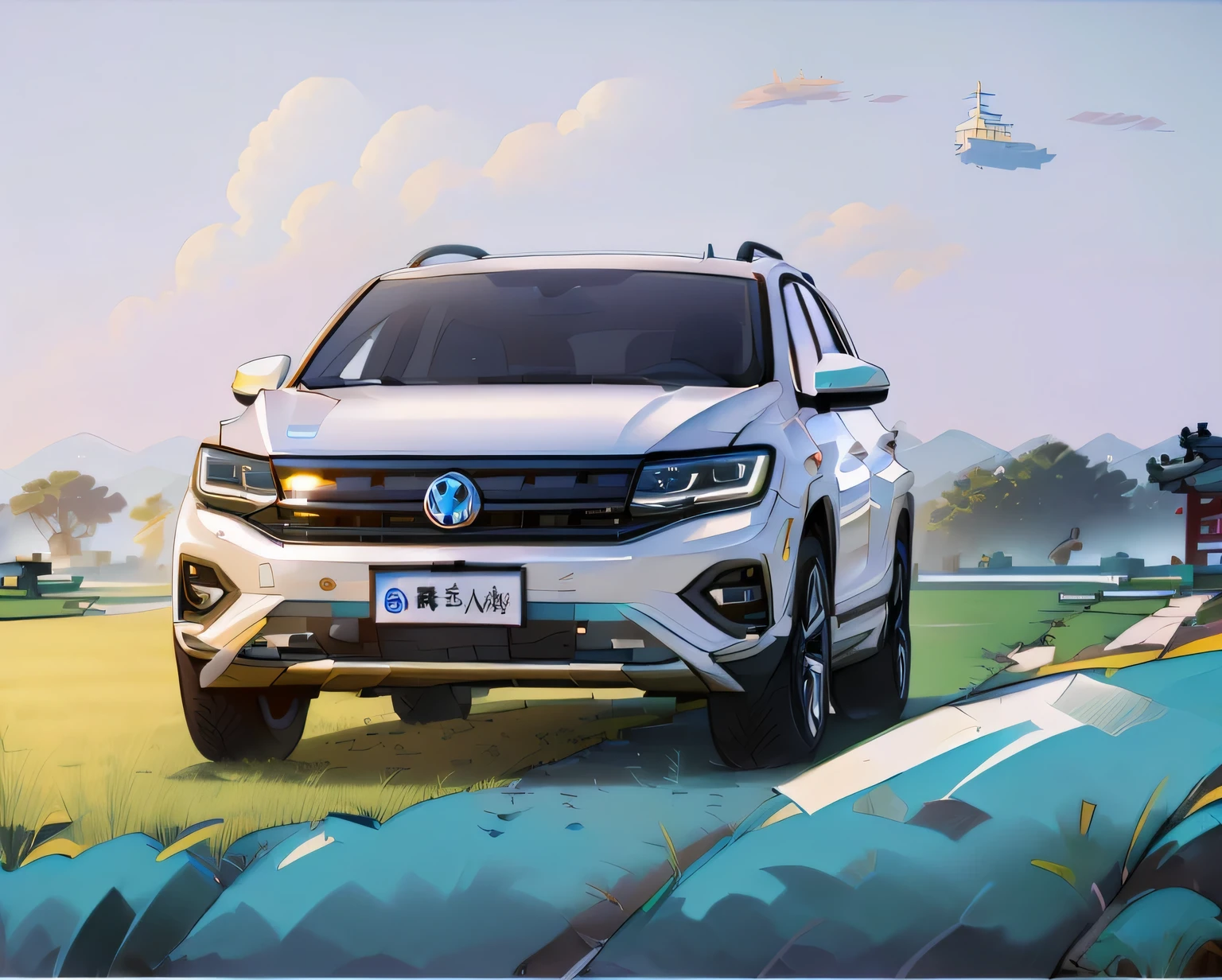 A white Volkswagen SUV is parked in a white room with lights on., 3/4 Front view, nanquan, ruanHome, Front view, 4L, front Photo, Full front view, Home, Front view, touareg, front corner, 🤬 🤮 💕 🎀, Beijing, Ground view, Ground view