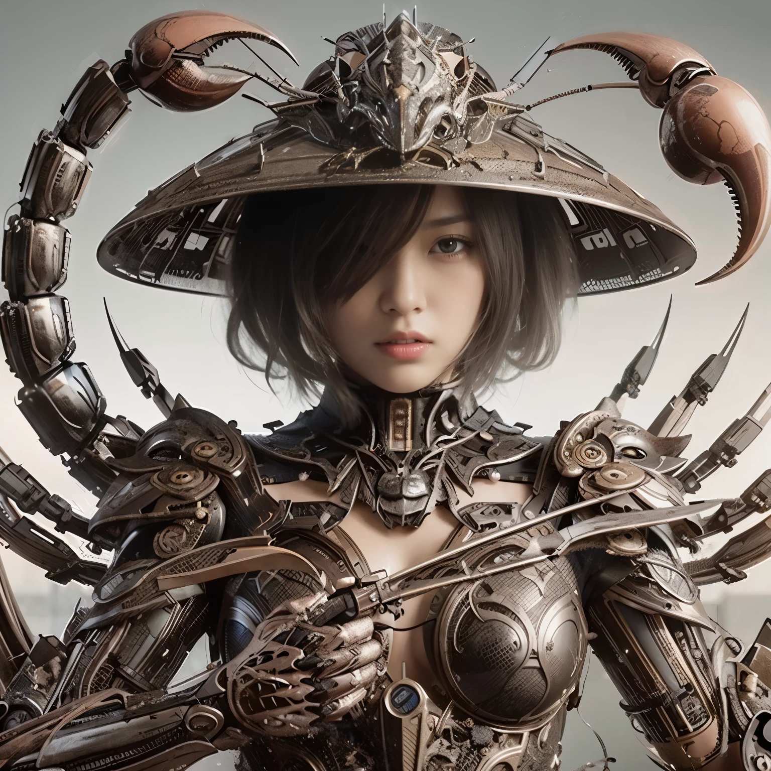 (masterpiece, best quality:1.2), (8k uhd, 16k, 32k, ultra high res), (photorealistic:1.37), (RAW photo), ultimate-realistic, ultimate-realistic details, ultimate-realistic texture, ultimate-intricate details, ultimate-realistic lighting, ultimate-realistic shadow, Japanese woman in bat & ant-shaped power suit, brown accents, hydraulic cylinders, power cables, apogee motors, thrusters, vernier, metal textures, base in forest, hover movement, ultimately complex details, lighting to highlight machinery, photorealistic