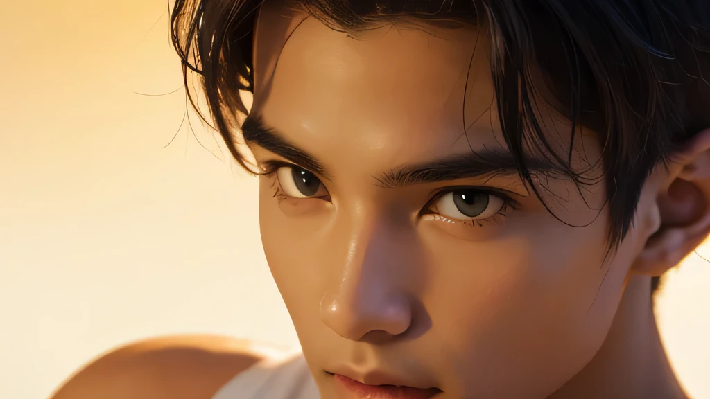 Handsome Age 25 Warrior looking at the camera Both shoulders are at the same height and slightly visible Upper body naked Front facing no background True Face White no background