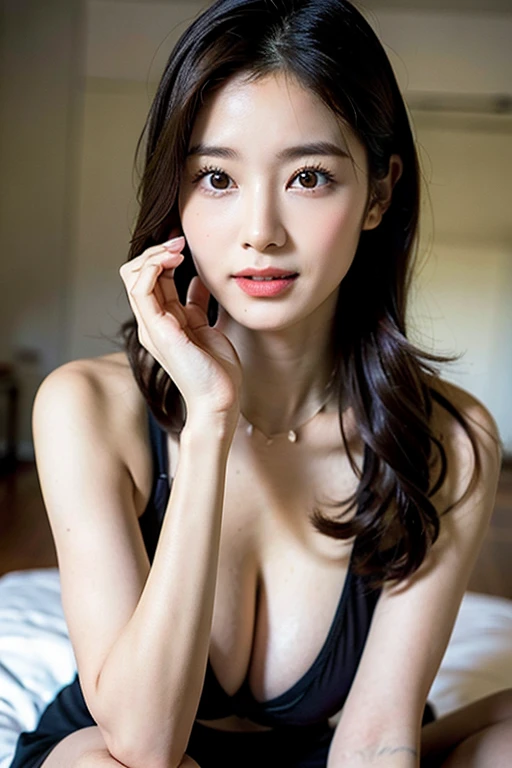 raise your knees on the bed(Sitting with Knees Up on bed)、Spread your legs(spread legs)、最high quality, Ultra-high resolution, (Realistic:1.4), One girl, (Faded grey hair:1), (Huge breasts:1.2), View your viewers, close ,((最high quality, 8k, masterpiece :1.3)), Beautiful woman with slim abdominal muscles :1.3, (Random Hairstyles, Huge breasts :1.2), indoor, Highly detailed face, Fine grain, double eyelid,cute,Mature Milf Young,wonderful,whole body,素敵なPerfect Face、Soft Skin、Perfect Face,Gorgeous long wavy brown hair,8k resolution,Ultra-realistic,Very detailed,high quality,Huge Breasts:1.7)