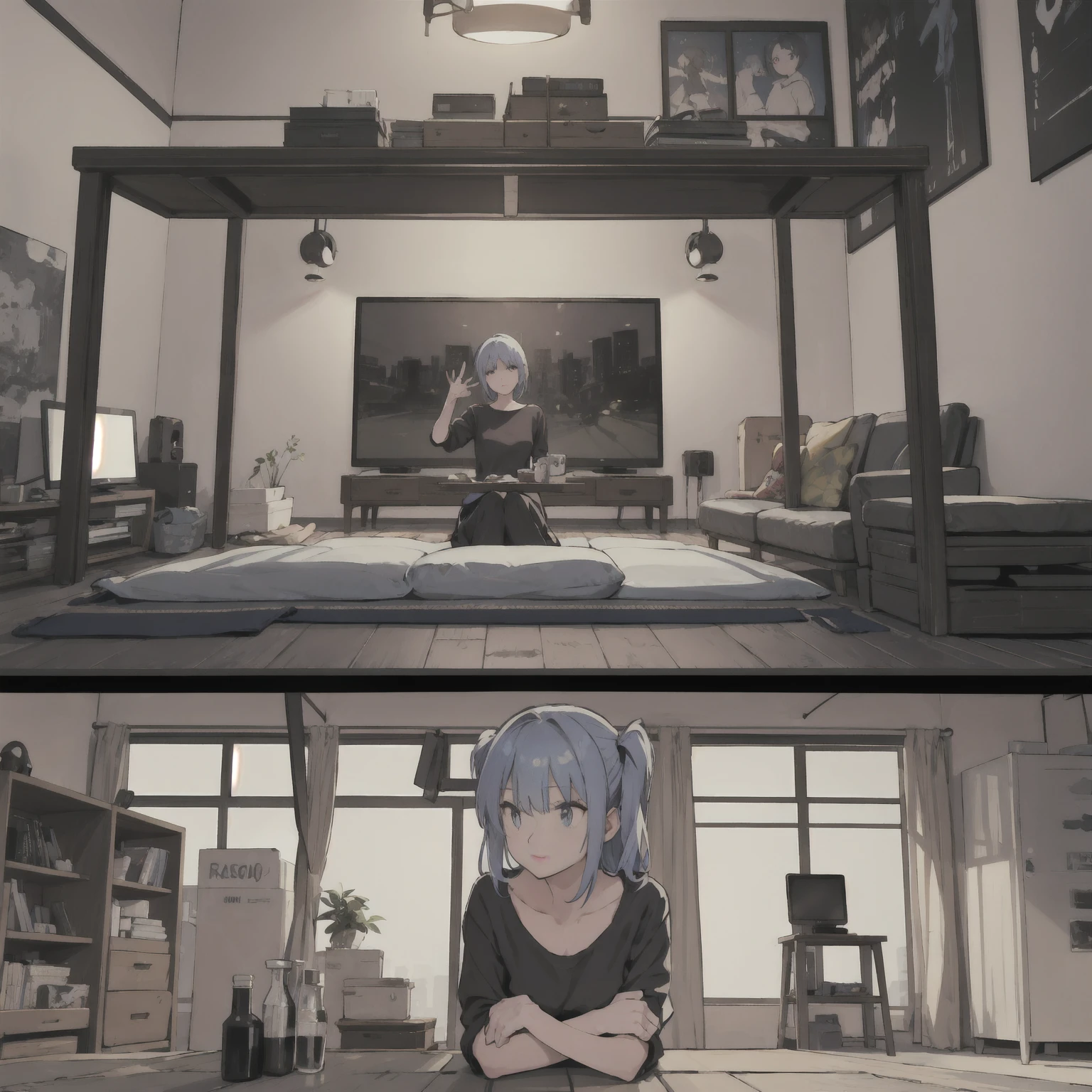 scene: comfortable, Modern Settings, Perfect for a living room or casual office space. In the center there is an empty space for the character, Surrounded by comfortable sofas, Coffee table, Contemporary artworks hang on the walls.
letter: A human and a robot are in the center of the room.. People can dress casually, Look relaxed and comfortable. This robot is humanoid in design., Sophisticated, Modern look, but、It is clearly mechanical、They don't try very hard to mimic human appearances.。.
action: Both characters are sitting on a couch, Facing each other. They are engaged in lively conversation. The human may have been gesturing to explain something., The robot nods、While making appropriate gestures.
detailed: Make interactions natural and friendly, Both characters display body language that suggests openness and interest in the conversation. This can be emphasized by the human leaning forward., Spread your hands, ロボットの画面や顔に友好的な顔letterや表情が表示される.
perspective: この光景は少し高いperspectiveから見ることができた, まるで部屋の他の誰かのperspectiveから, Add depth and space.