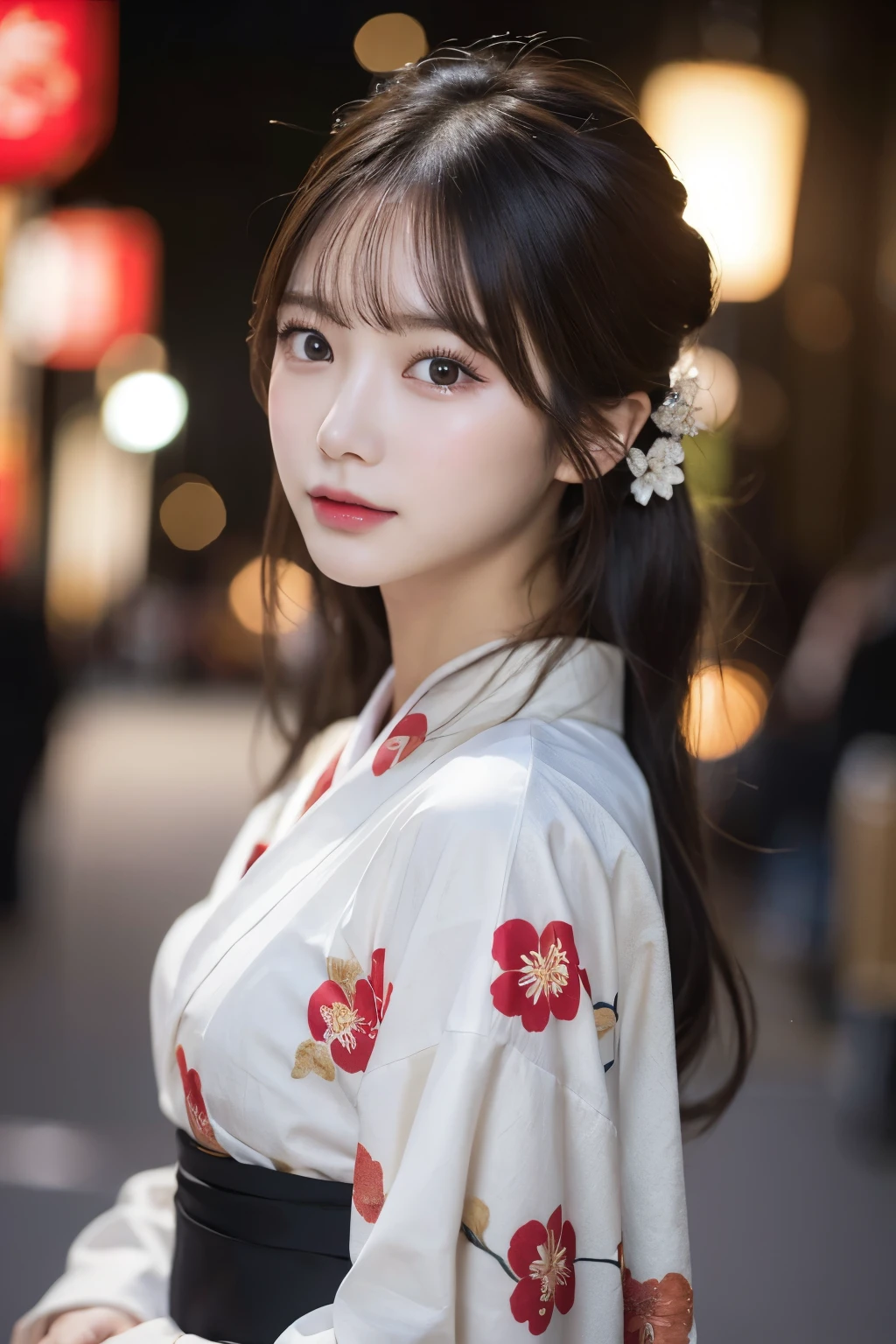 (kimono)、masterpiece、Beautiful girls、Fine brown eyes、Puffy eyes、highest quality, 超A high resolution, (Reality: 1.4), Cinema lighting、(Japanese)、Asian Beauty、Super Beauty、Beautiful Skin、Slender、(Look at the viewers)、(Surreal)、(High resolution)、(8K)、(Very detailed)、(Beautifully detailed eyes)、(Ultra-detailed)、 (wallpaper)、Detailed face、Bright lighting、Professional Lighting、