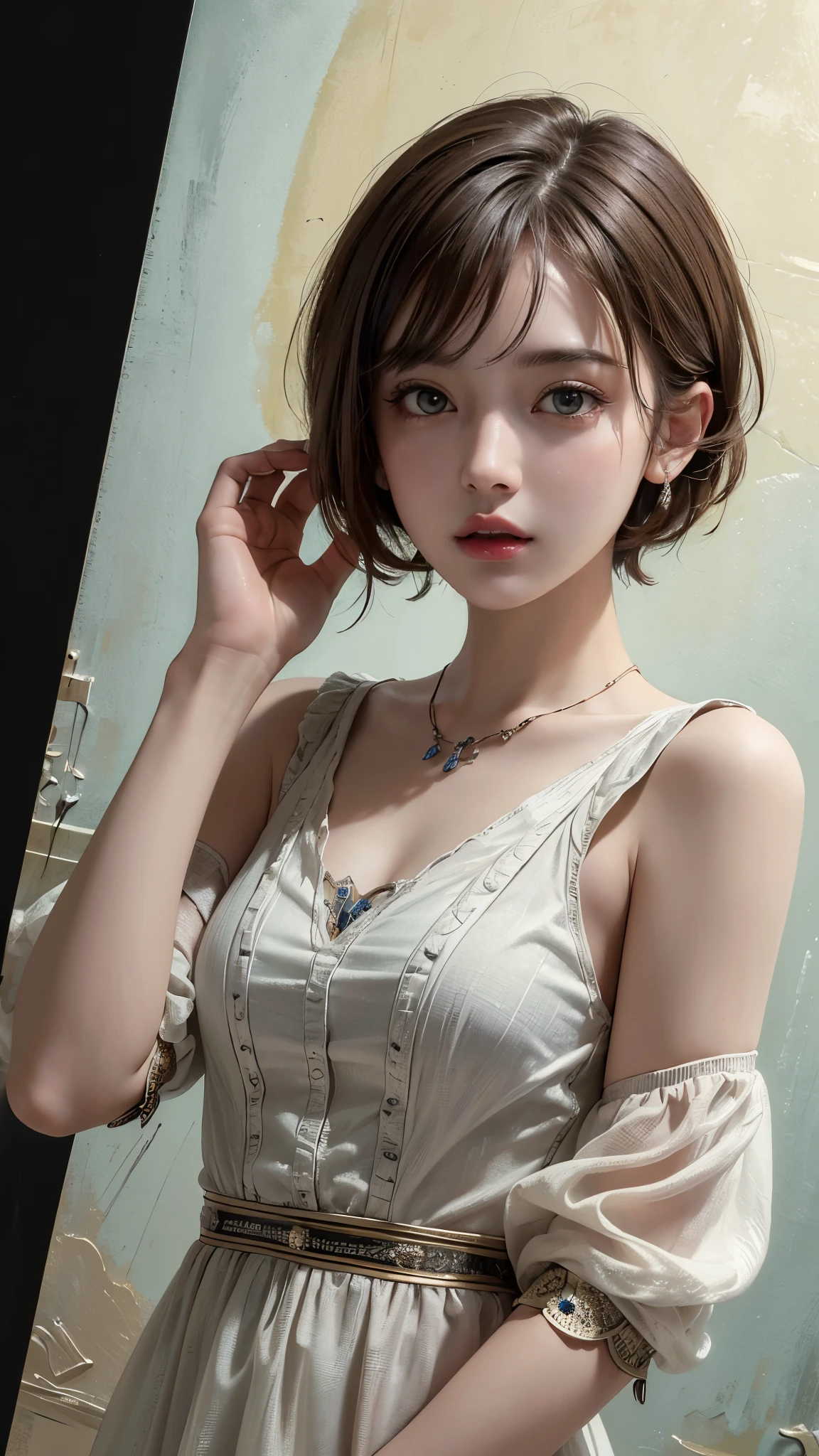 (8k, highest quality, masterpiece: 1.4), Super detailed, highest quality, Ultra-high resolution, Depth of written boundary,(Photorealistic:1.4,RAW shooting,)Ultra-Realistic Capture,(Very detailed,High definition 16k), cute, girl, short hair, Reaching out