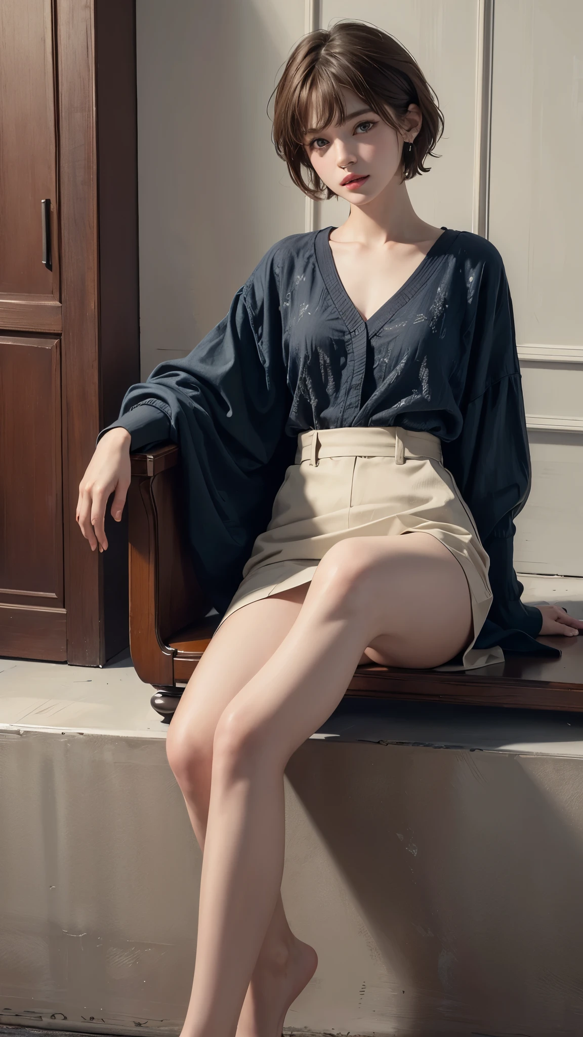 (8k, highest quality, masterpiece: 1.4), Super detailed, highest quality, Ultra-high resolution, Depth of written boundary,(Photorealistic:1.4,RAW shooting,)Ultra-Realistic Capture,(Very detailed,High definition 16k), cute, girl, short hair, Raising his leg