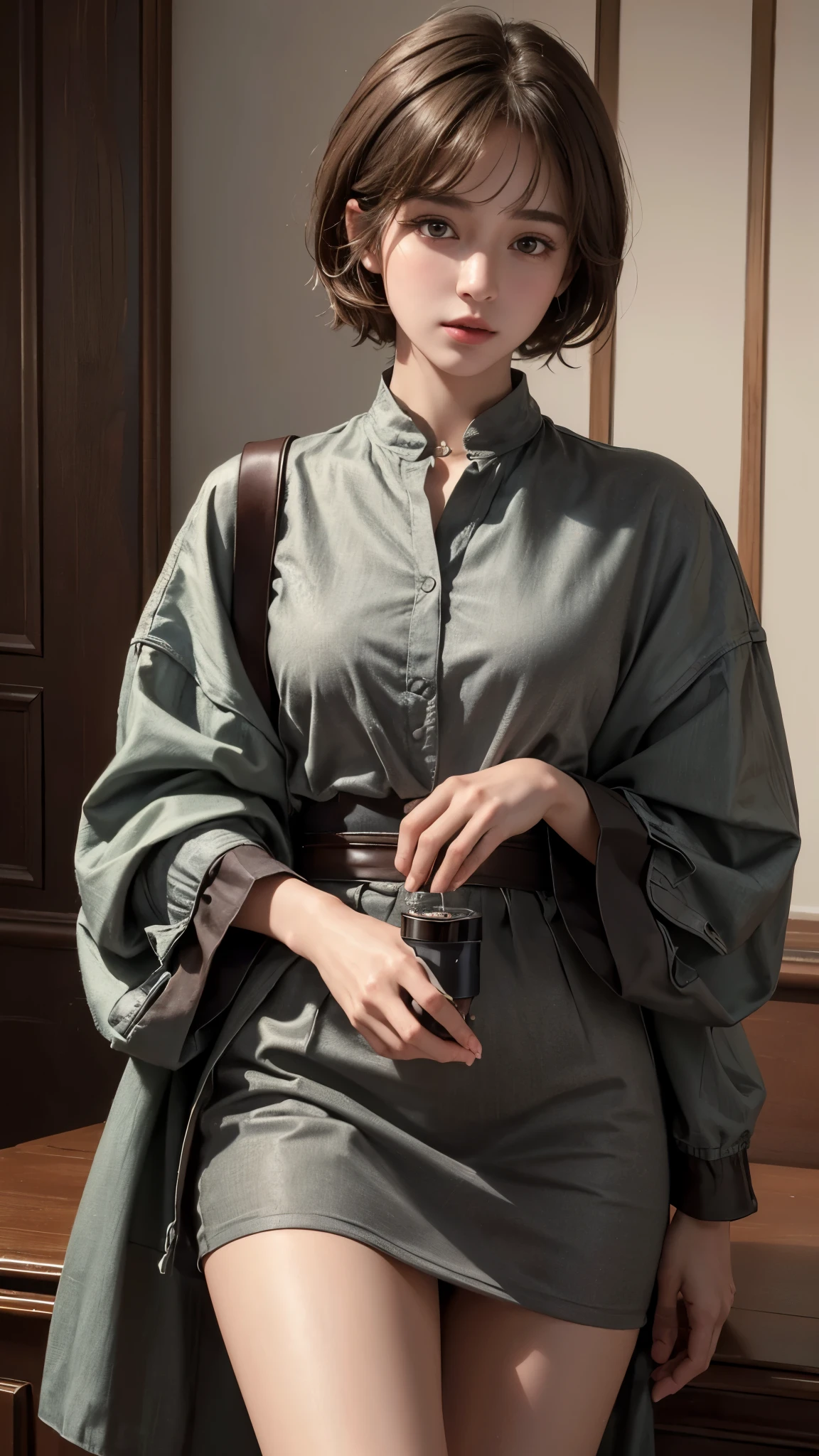 (8k, highest quality, masterpiece: 1.4), Super detailed, highest quality, Ultra-high resolution, Depth of written boundary,(Photorealistic:1.4,RAW shooting,)Ultra-Realistic Capture,(Very detailed,High definition 16k), cute, girl, short hair, Brown Hair, engineer