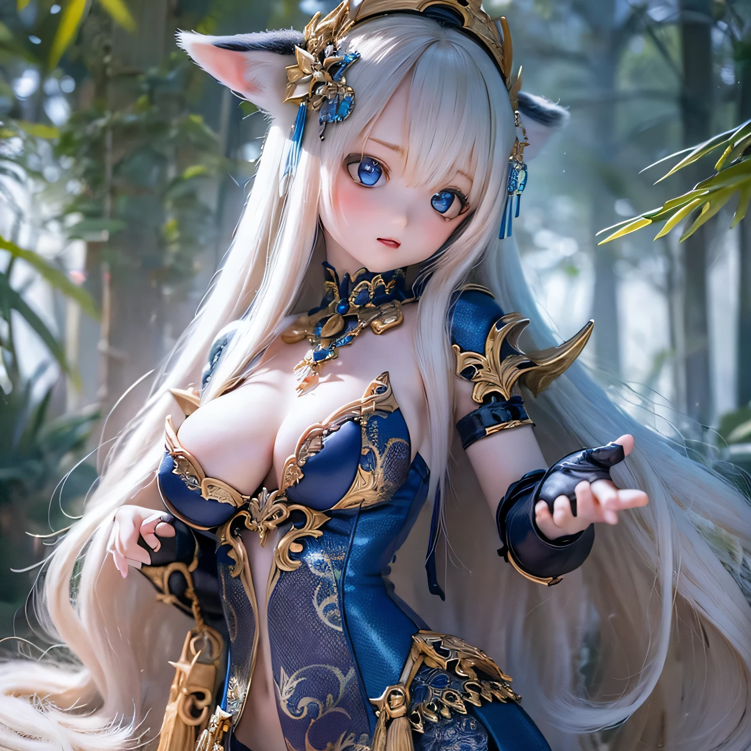 (highest quality, High resolution, Realistic:1.37),Very detailed, Beautiful fine details,beautiful lip detail,Very detailed目と顔,Long eyelashes,One girl,Portraiture,Sharp focus,Vibrant colors,Soft lighting,Fenrir Girls,Big Breasts,Fantasy elements,Snow Scene,ice magic,Enchanted Forest,Flowing Hair,Heavenly Beauty(((((whole body)))))(((((Fight)))))Cute Bikini Armor