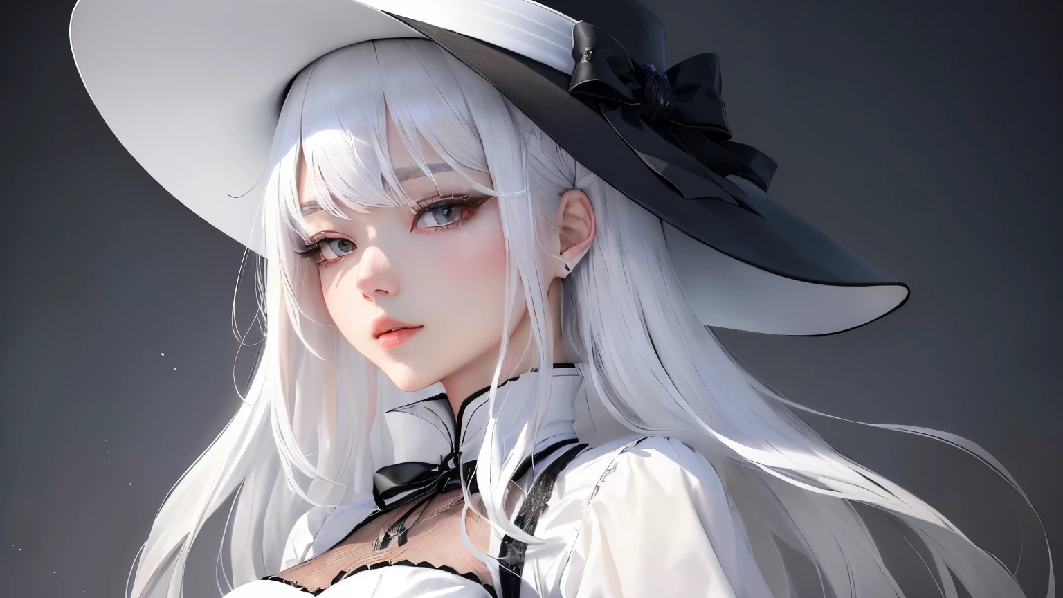 a woman 有着长长的White hair wearing a black dress and hat, 蒂法洛哈特 White hair, perfect White hair girl, - Silver-haired girl, white hair girl, Girl with silver hair, White hair, White hair, White hair lady, 有着长长的White hair, Silver-haired girl, 有着长长的White hair, Gothic girl anime girl