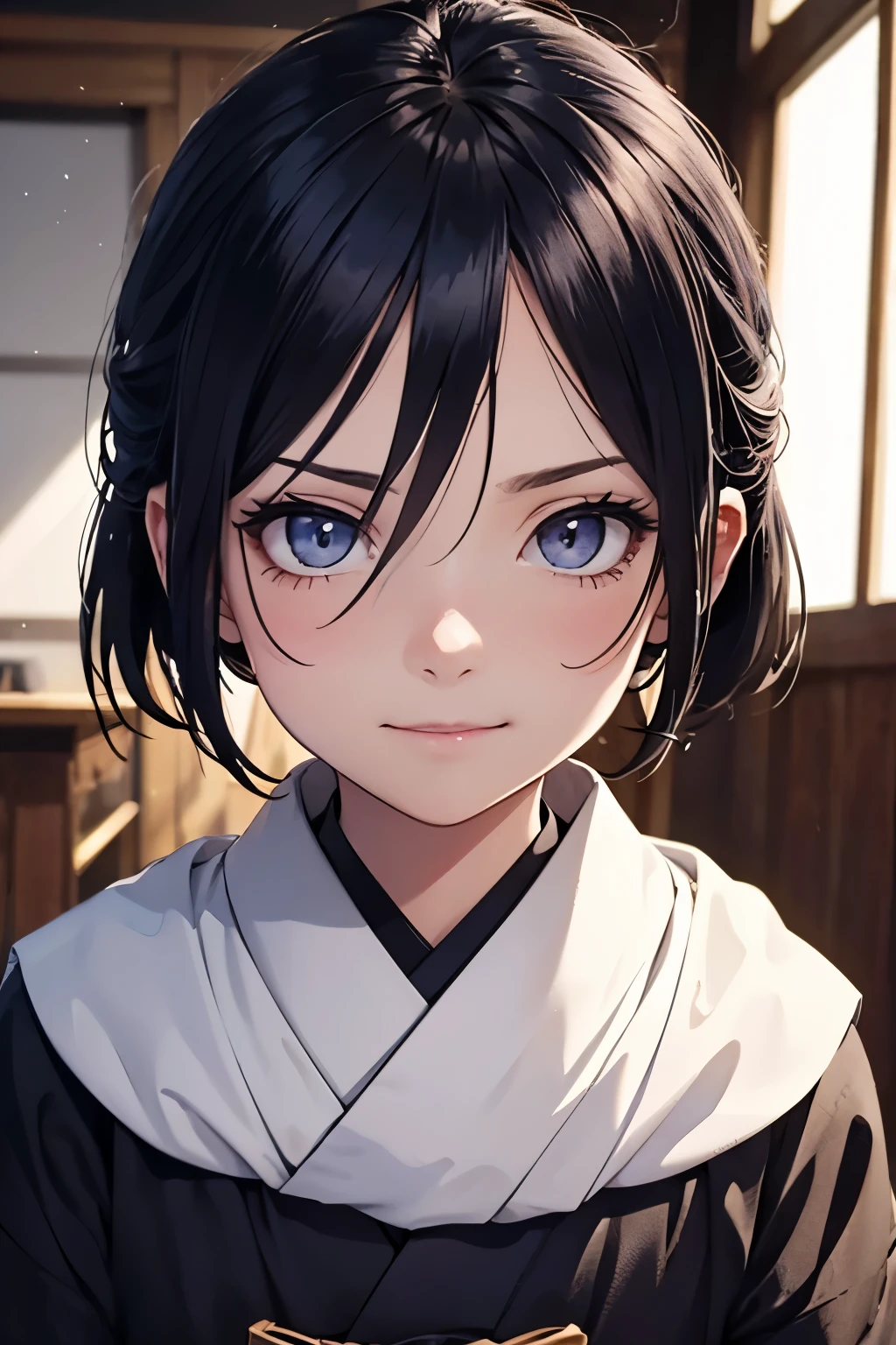 2d, _todler_, {{6 years old}}, RPG character in Naruto alternative universe by Masashi Kishimoto, specially in hyuga clan; Appearance base is Wraith from Apex Legends, {{with byakugan-soft lilac eyes}}, kind and soft expression making her look swwet; joyfull, short and dark hair (with shades of dark blue); artwork in modern Japanese animation style, 8k high definition quality, masterpiece, {{high detailed eyes}}, grain filter, high resolution, extremely detailed, portrait, Anatomically accurate, girly reddish cheeks; (highest quality:1.3), {{dutch angle}}, {{smiling todler}}, {{inocent}} ((byakugan)), ((child)), soft expression, kind expression, Traditional Hyuuga outfit, ((byakugan))
