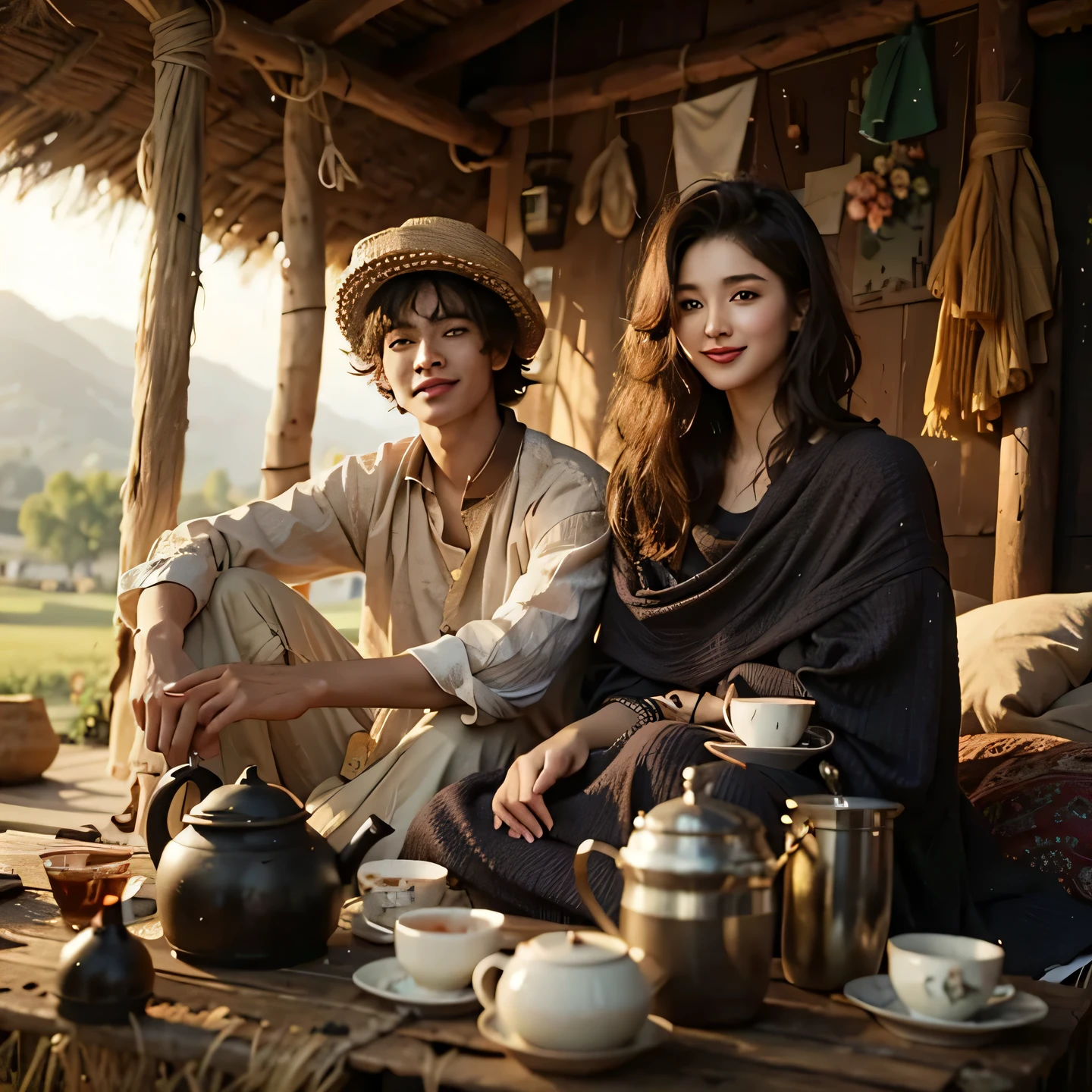 HD details ,realistic potrait, perfect skin texture, handsome boy and beautiful girl realistic face, smile, 64k