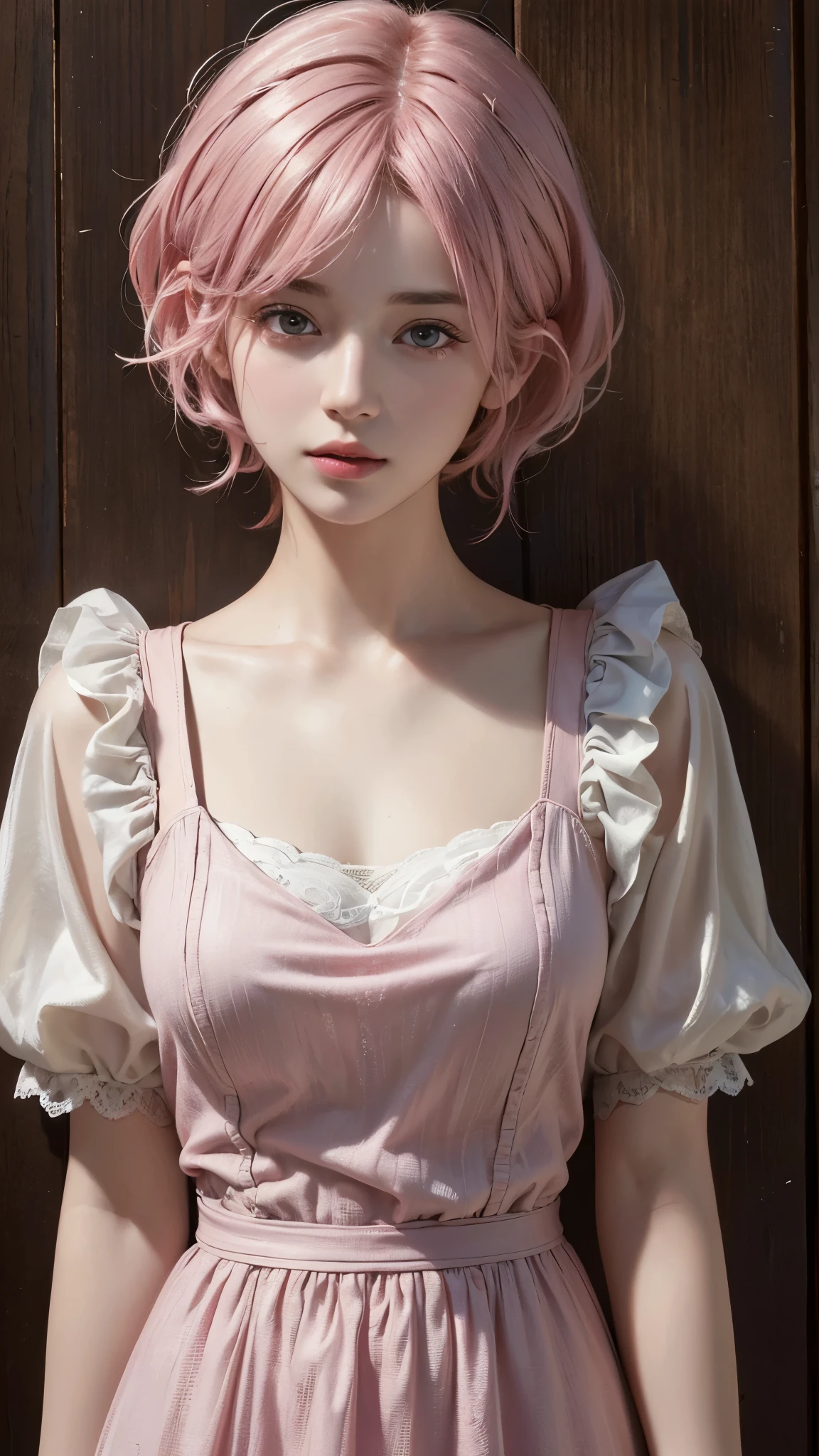 (8k, highest quality, masterpiece: 1.4), Super detailed, highest quality, Ultra-high resolution, Depth of written boundary,(Photorealistic:1.4,RAW shooting,)Ultra-Realistic Capture,(Very detailed,High definition 16k), cute, girl, short hair, Pink Hair, cyber-