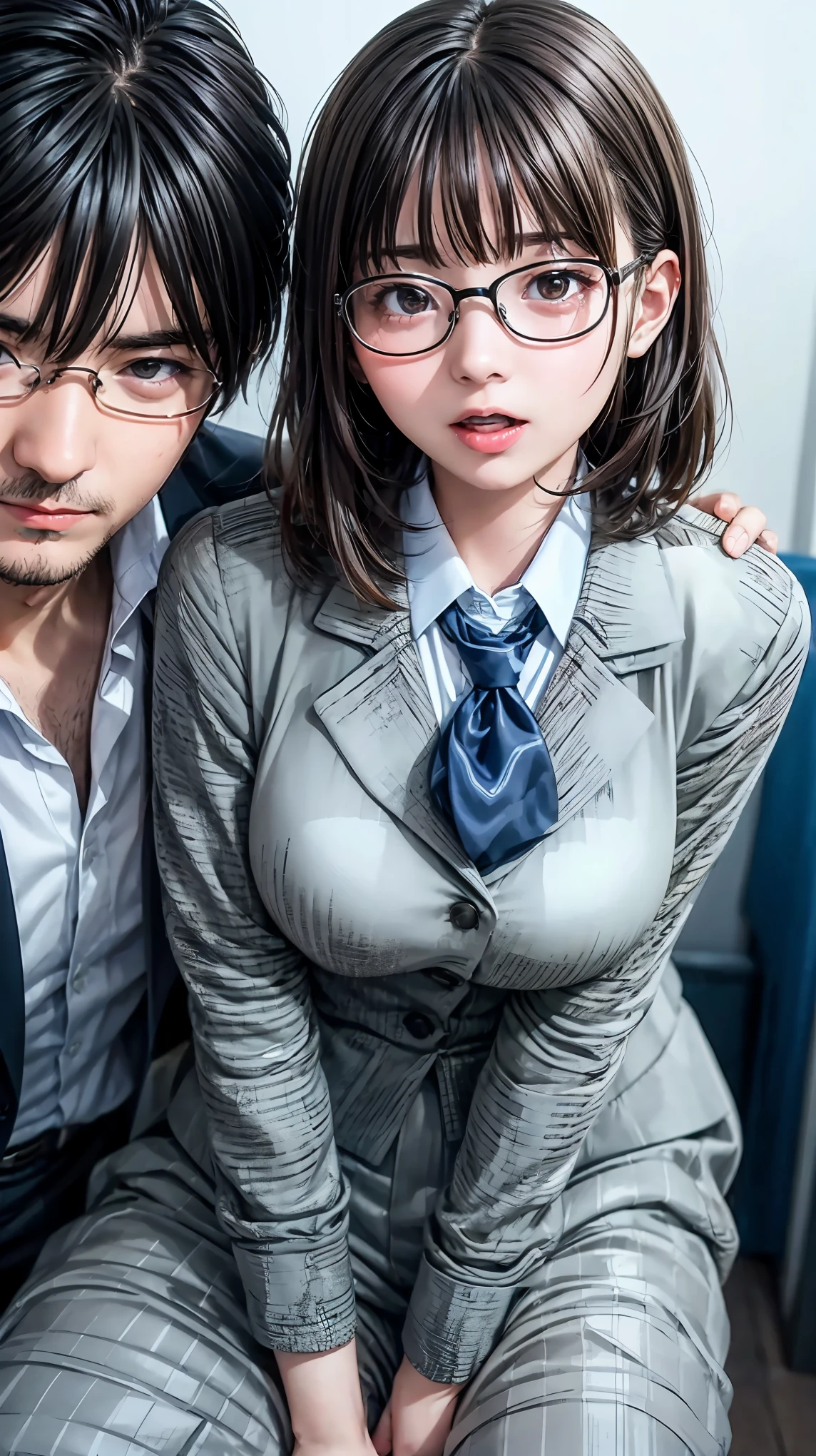 A sexy woman in a wedding dress is making out with an old man in the hotel lobby, ultra high definition, masterpiece, textured skin, Ultra-detailed, best quality, 8k.