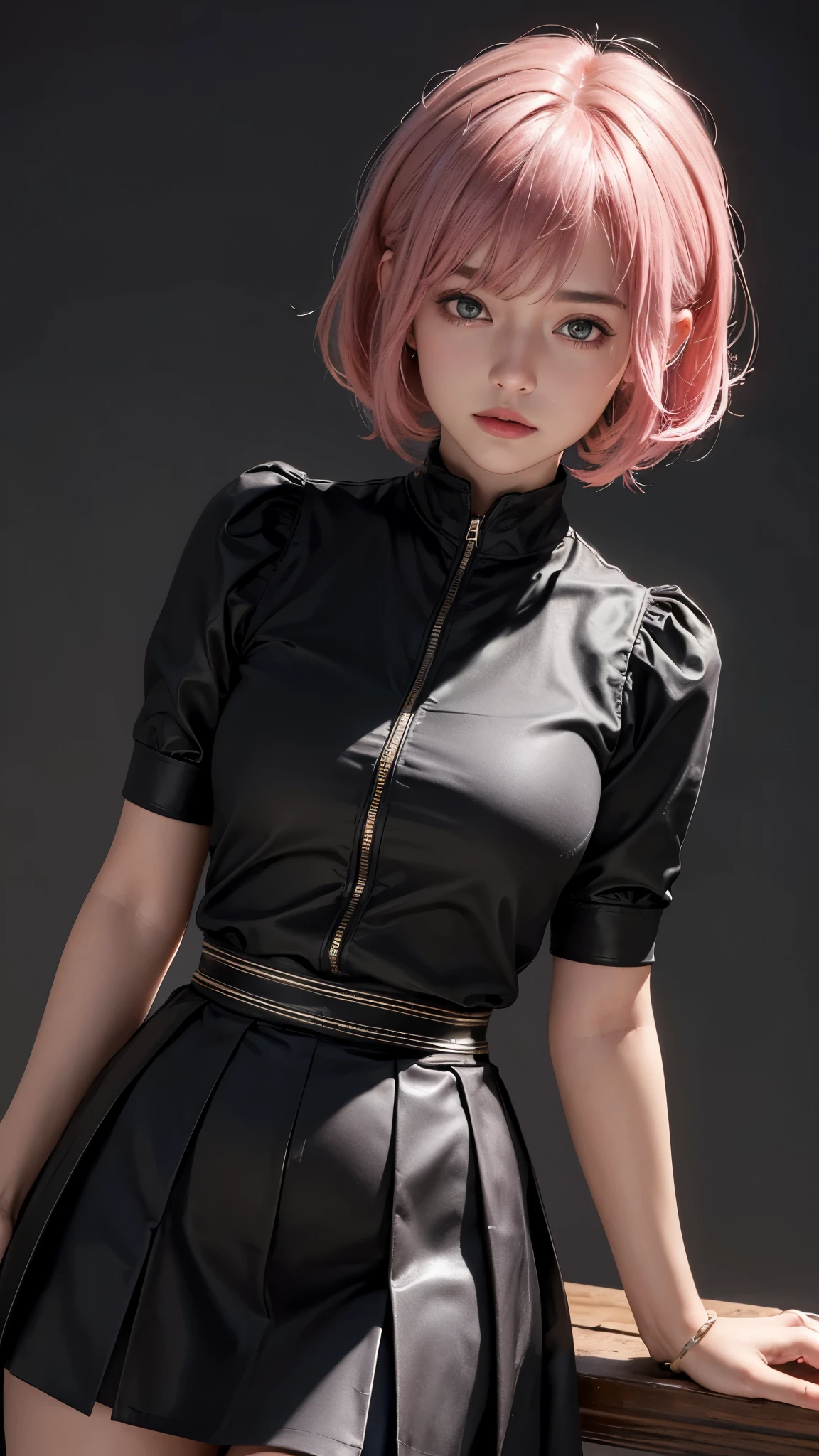 （（（In 8K. ＨＤＲ.hyper realism、master piece 1.2、wlop1、cinematic、Detailed content、Live photo 1.2, Highest quality 1.2、 Super detailed、very detailed、perfect shading、Low angle full body shot 1.2、1 photo、Commercial photo 1.2、50mm 、film grain、）））、（（（５real fingers））） （japanese woman、２０Year）、（Pink leather gloves、pink tight latex suit、Pink latex suit that shows off your body line beautifully、pink enamel latex suit、pantyhose wet with sweat、high heels）、（unpleasant smell、sweaty body、Sweat splatters on the screen、The room is cloudy with sweat、sweaty face、sweaty body、drenched in sweat、skin shining with sweat）、(focus on character、blur the background), （simple background、gray background）、 （shade lighting、Angle from the front、Take a full body photo)、（muscular body、small breasts、small breasts、white skin、realistic skin、skin with downy hair、small breasts、silver hair、bob hair、short bob、bangs、おでこが隠れるbangs）