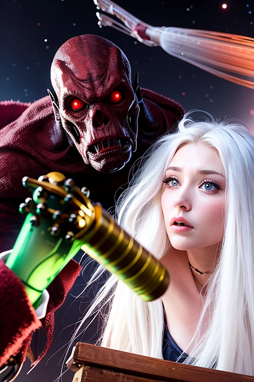 Sci-fi horror movie poster、Beautiful woman attacked by a mysterious space monster