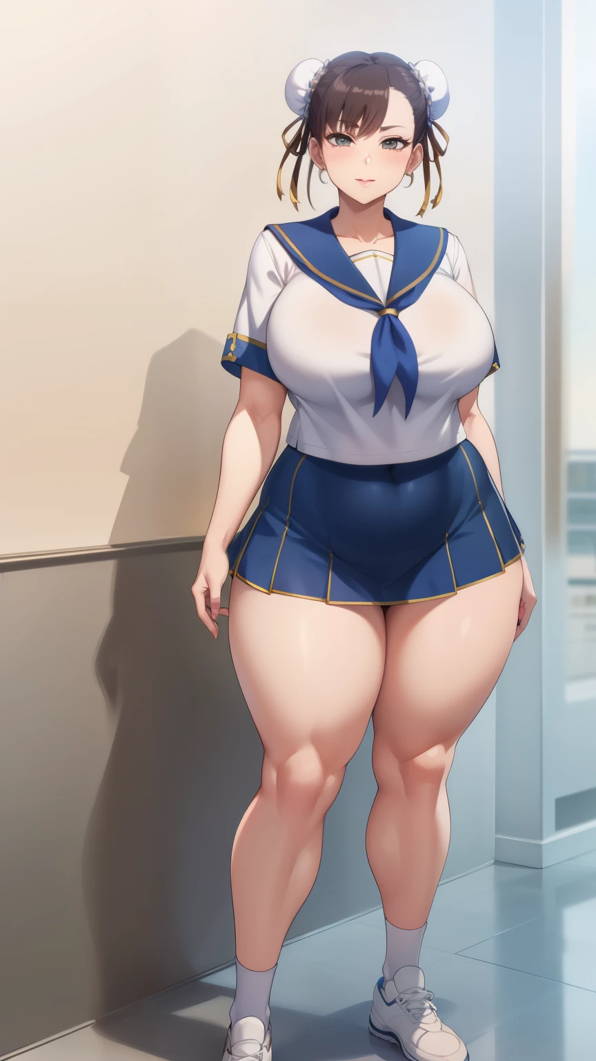 Large Breasts, Big Hips,Full Body Shot, Mature mother, Whipping the lower body, Plump thighs, ox, Seductive mature woman, Perfect body, Plus Size Model,high school girl,Sailor suit, The skirt is short,Mature woman wearing Sailor suit,Chunli