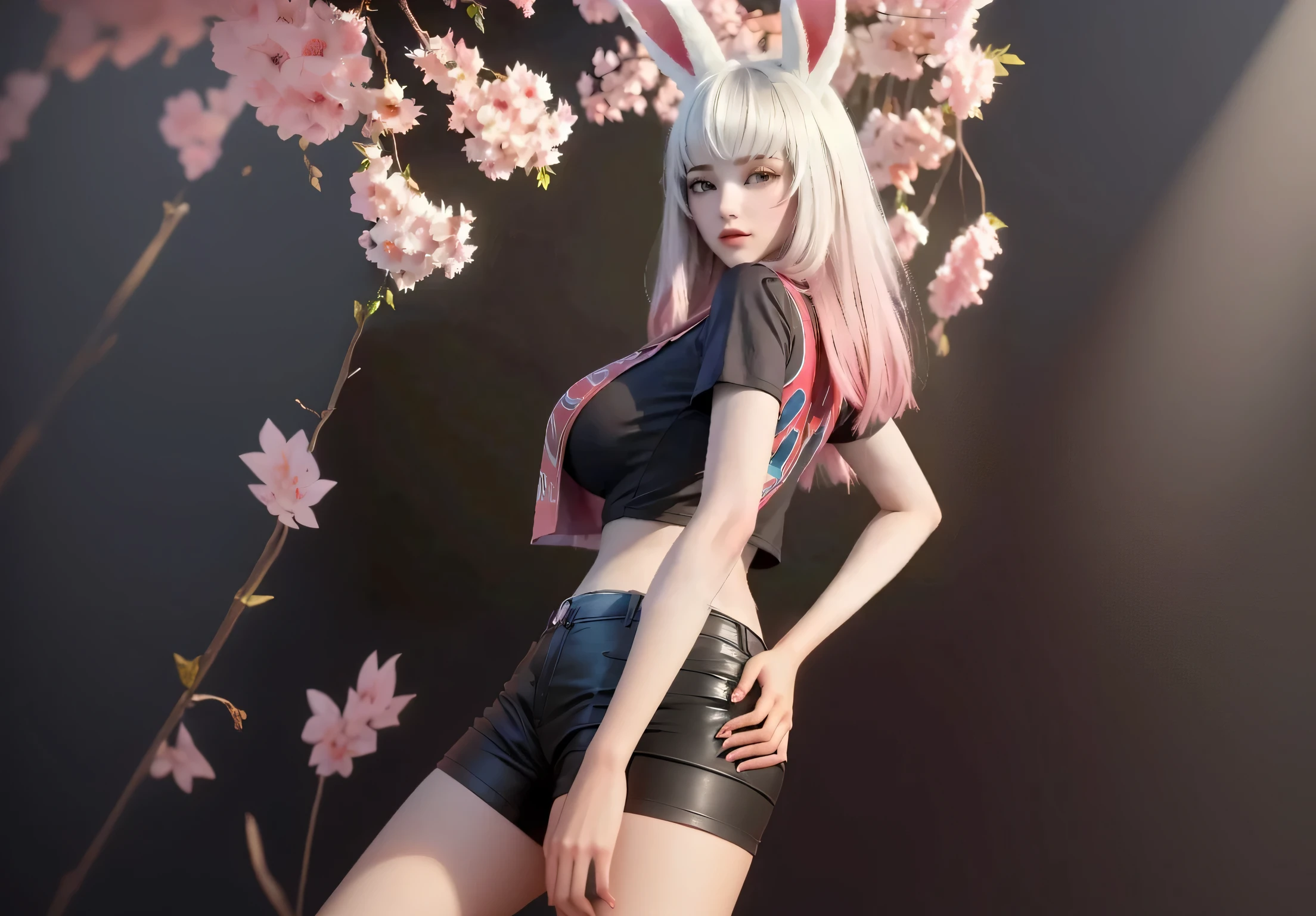 Araffe with bunny ears wearing black shirt and blue shorts, Realistic anime 3D style, Attractive anime girl, 3D animation realistic, Surrealist anime, Anime style 3d, Realistic anime girl rendering, Beautiful charming anime woman, Anime girls in real life, 3D Anime Girl, Charming anime girl, Realistic young anime girl, Perfect girl