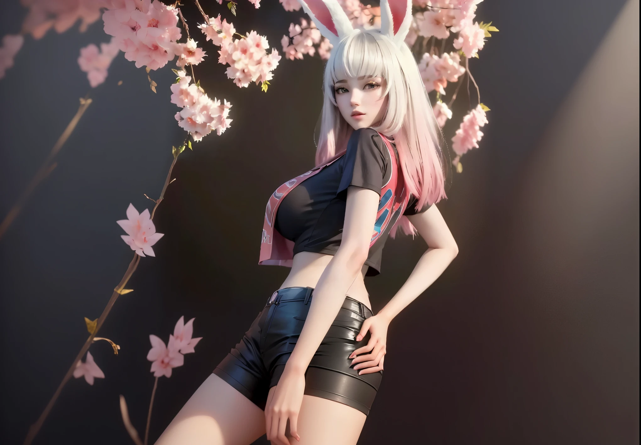 Araffe with bunny ears wearing black shirt and blue shorts, Realistic anime 3D style, Attractive anime girl, 3D animation realistic, Surrealist anime, Anime style 3d, Realistic anime girl rendering, Beautiful charming anime woman, Anime girls in real life, 3D Anime Girl, Charming anime girl, Realistic young anime girl, Perfect girl