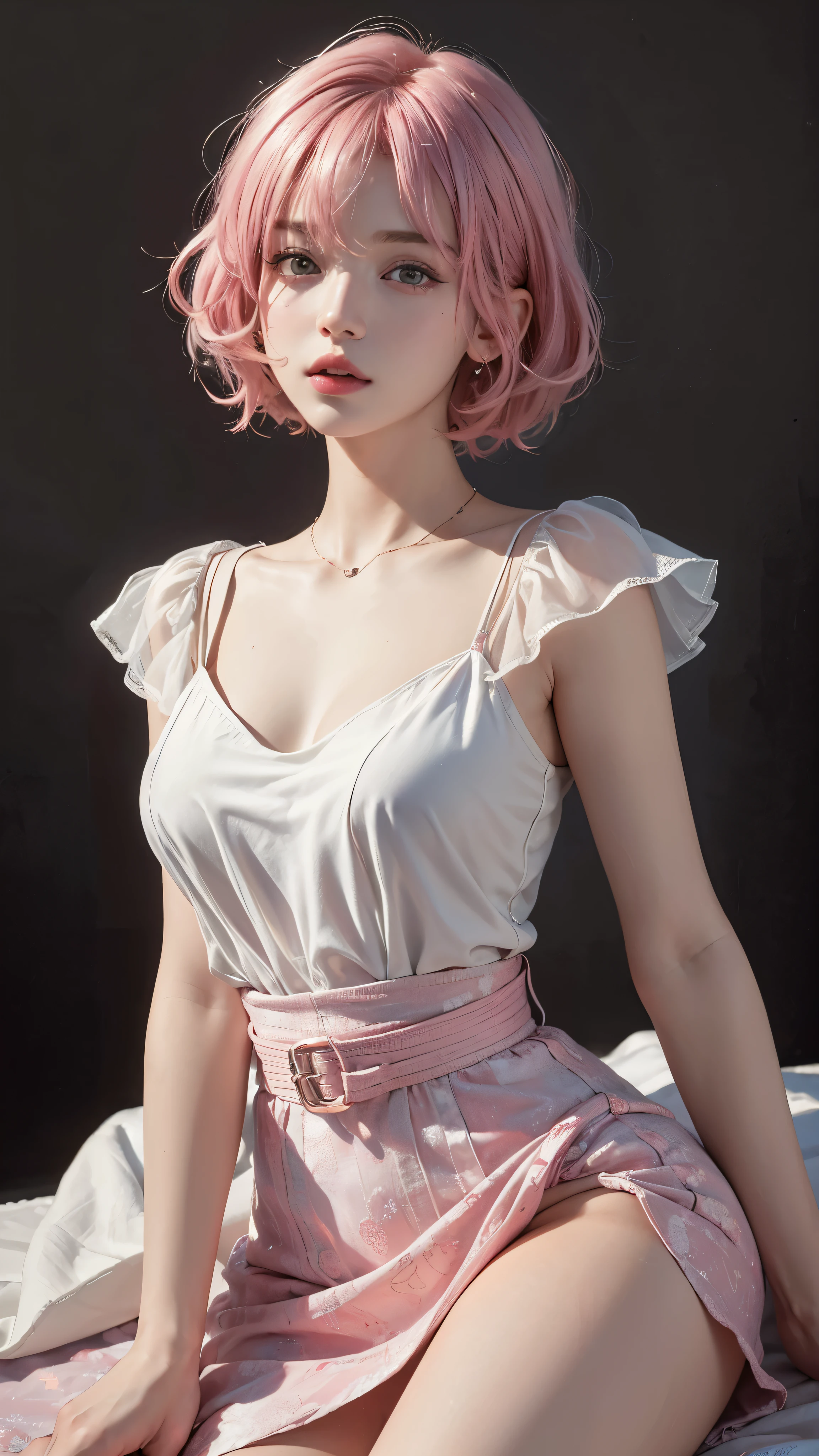 (8k, highest quality, masterpiece: 1.4), Super detailed, highest quality, Ultra-high resolution, Depth of written boundary,(Photorealistic:1.4,RAW shooting,)Ultra-Realistic Capture,(Very detailed,High definition 16k), cute, girl, short hair, Pink Hair, camera