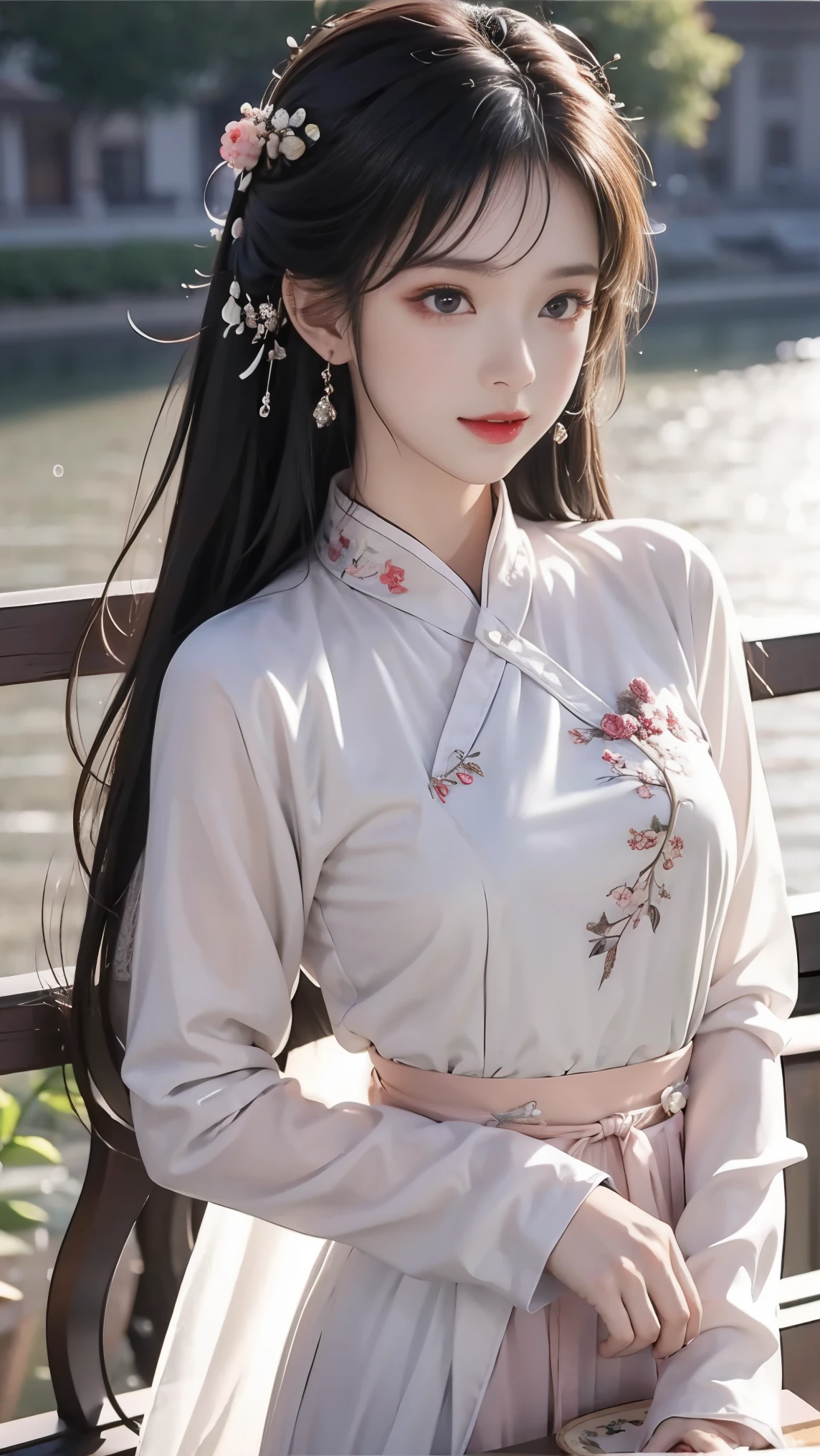 Ultra-realistic 8k, CG, Flawless, Cute expression, Intricate details, 18-year-old girl wearing chiffon cheongsam, Best quality, Realistic photos