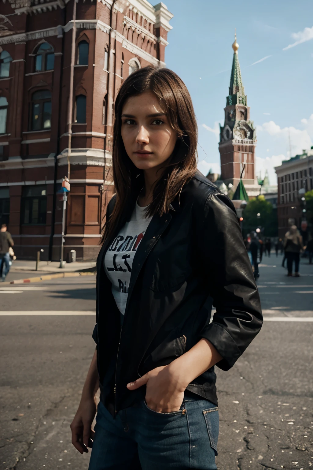 Ellie from the game the last of us in Moscow on Red Square