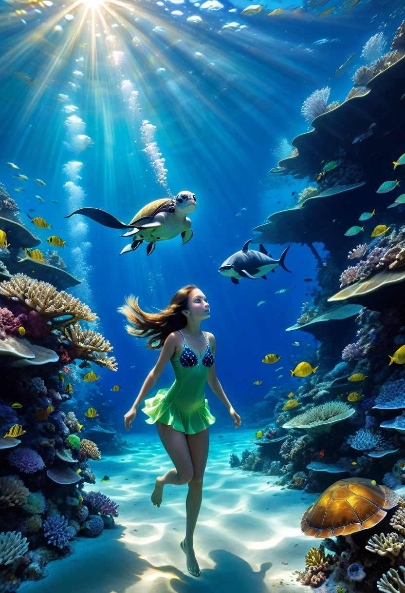 (many small jellyfishes:1.1), highres, shadows, absurdres, best_quality, ultra_detailed, 8k, extremely_clear, photograph, beautiful, sharp focus, hdr, underwater, giant  manta ray, fantastic location, dream, flying, underwater cyberpunk city, --auto --s2