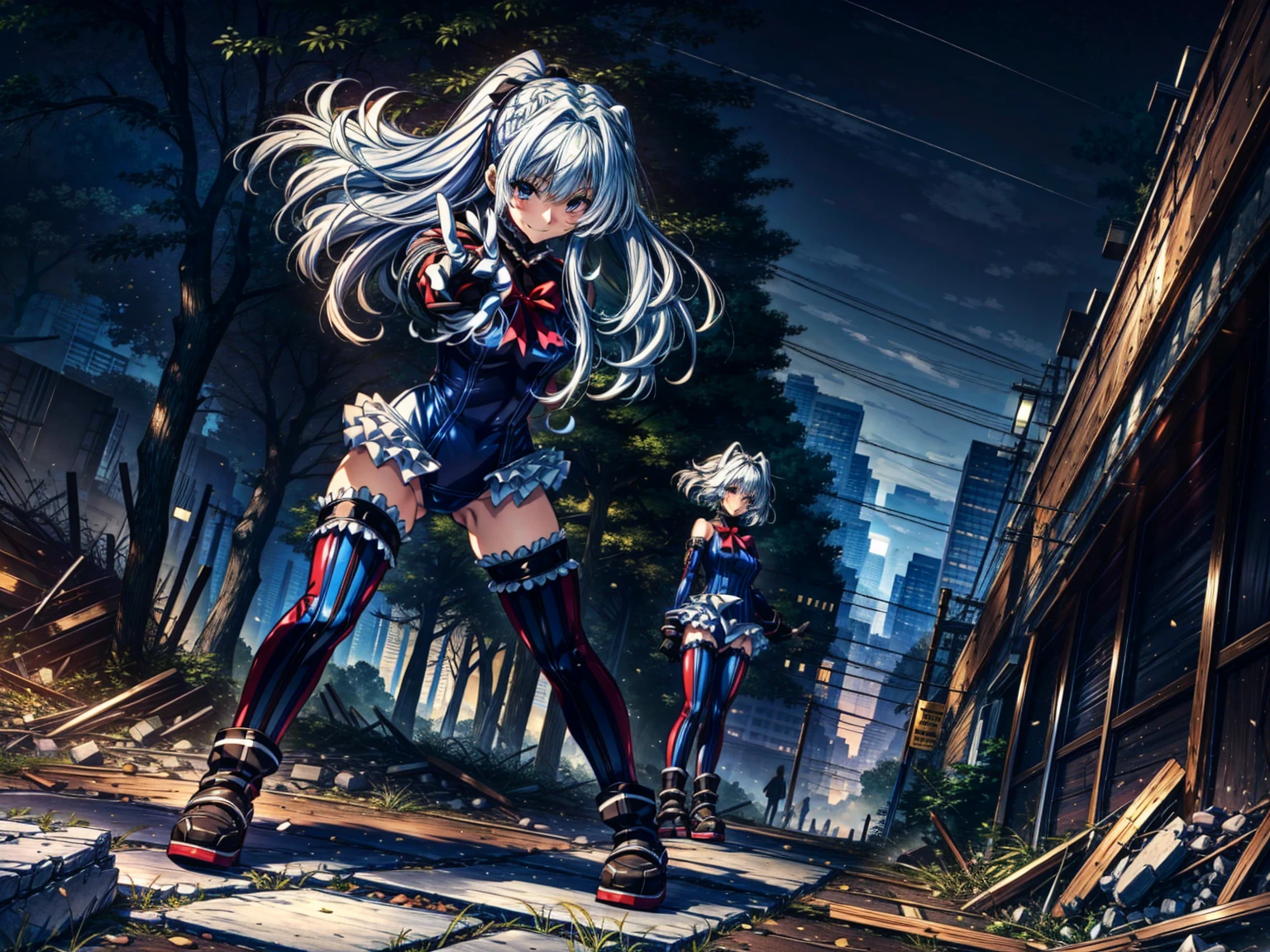 Perfect Anatomy, highest quality, marierose,look at me lovingly,
Wicked Smile,Anime Style,(Frilled swimsuit, Knee socks, Removed sleeve), (Anime Style:1.4) ,
,(White fingers:1.1,Black gloves),,Evil Aura,Rape Eye,Full body view,4girls,Pile of rubble,Young Girl