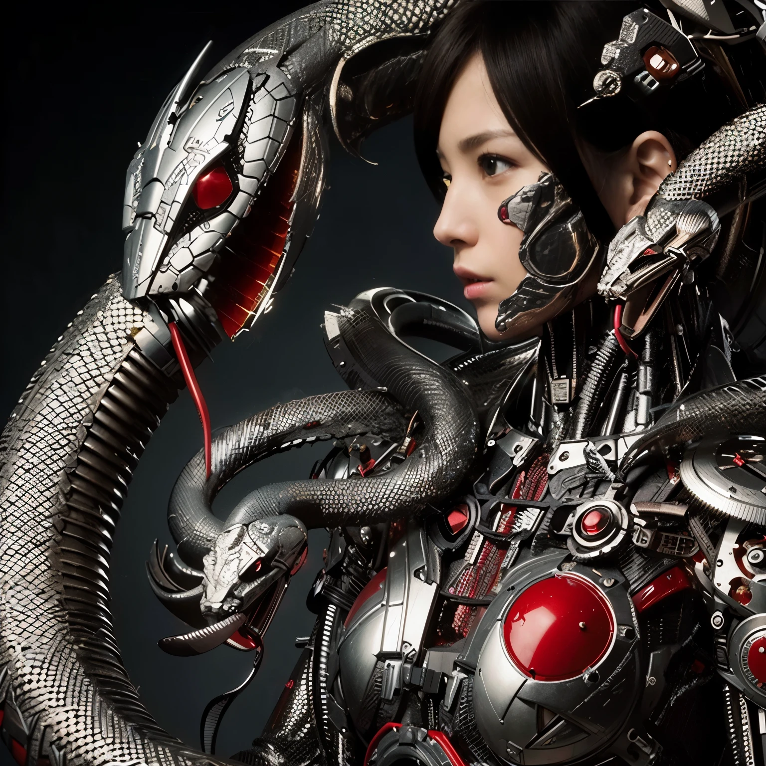 (masterpiece, best quality:1.2), (8k uhd, 16k, 32k, ultra high res), (photorealistic:1.37), (RAW photo), ultimate-realistic, ultimate-realistic details, ultimate-realistic texture, ultimate-intricate details, ultimate-realistic lighting, ultimate-realistic shadow, Japanese woman in bat & ant-shaped power suit, brown accents, hydraulic cylinders, power cables, apogee motors, thrusters, vernier, metal textures, base in forest, hover movement, ultimately complex details, lighting to highlight machinery, photorealistic