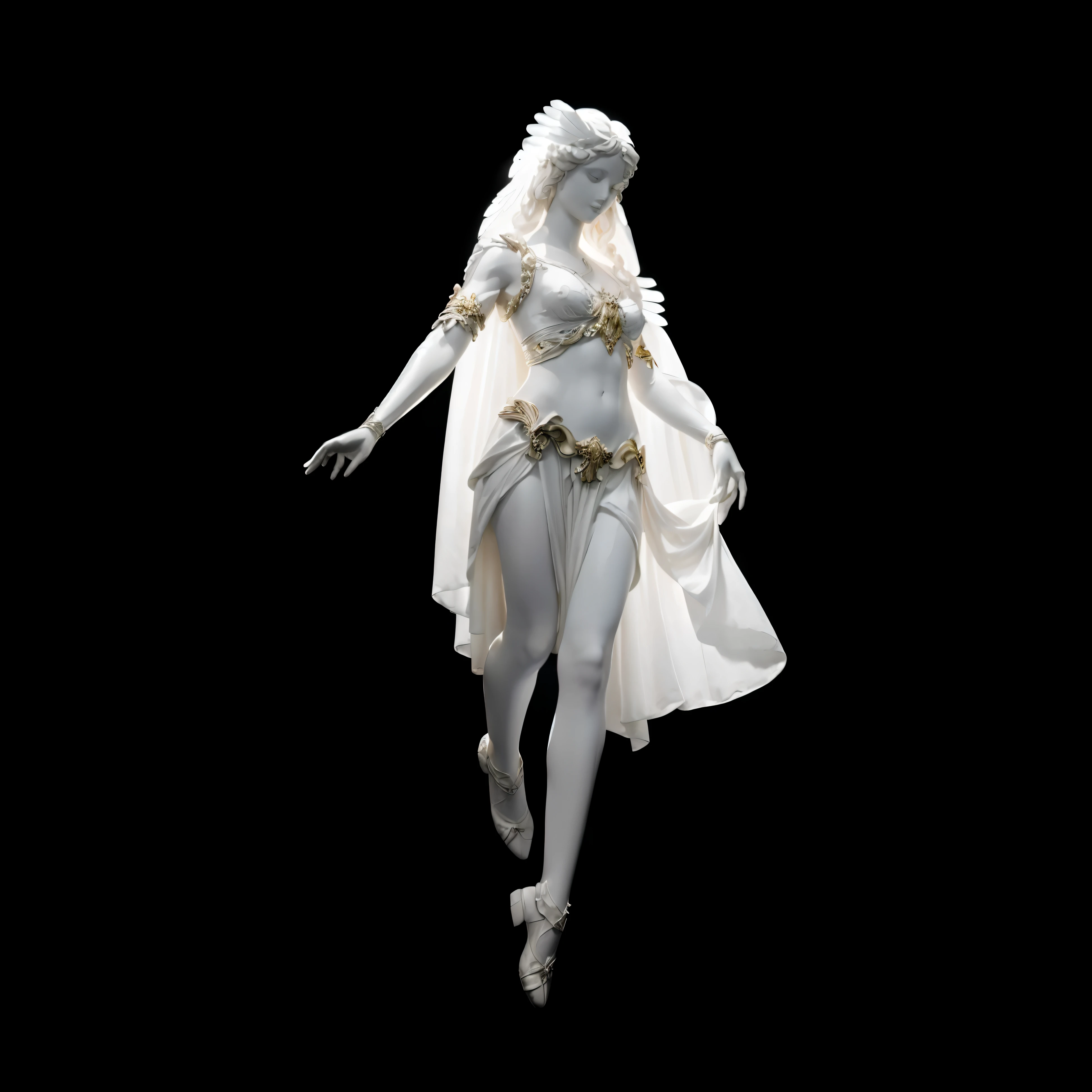 white bright glowing angel on black background, flying pose, beautiful woman angel, flat statue face, mannequin face, ascending, hand toward sky, one hand up, angelic pose, very big wings, giantic angel wings, closeup angel wings, angel is light source, over exposured angel, masterpiece photo, photorealism, detailed angel wings, real hands, fix hands