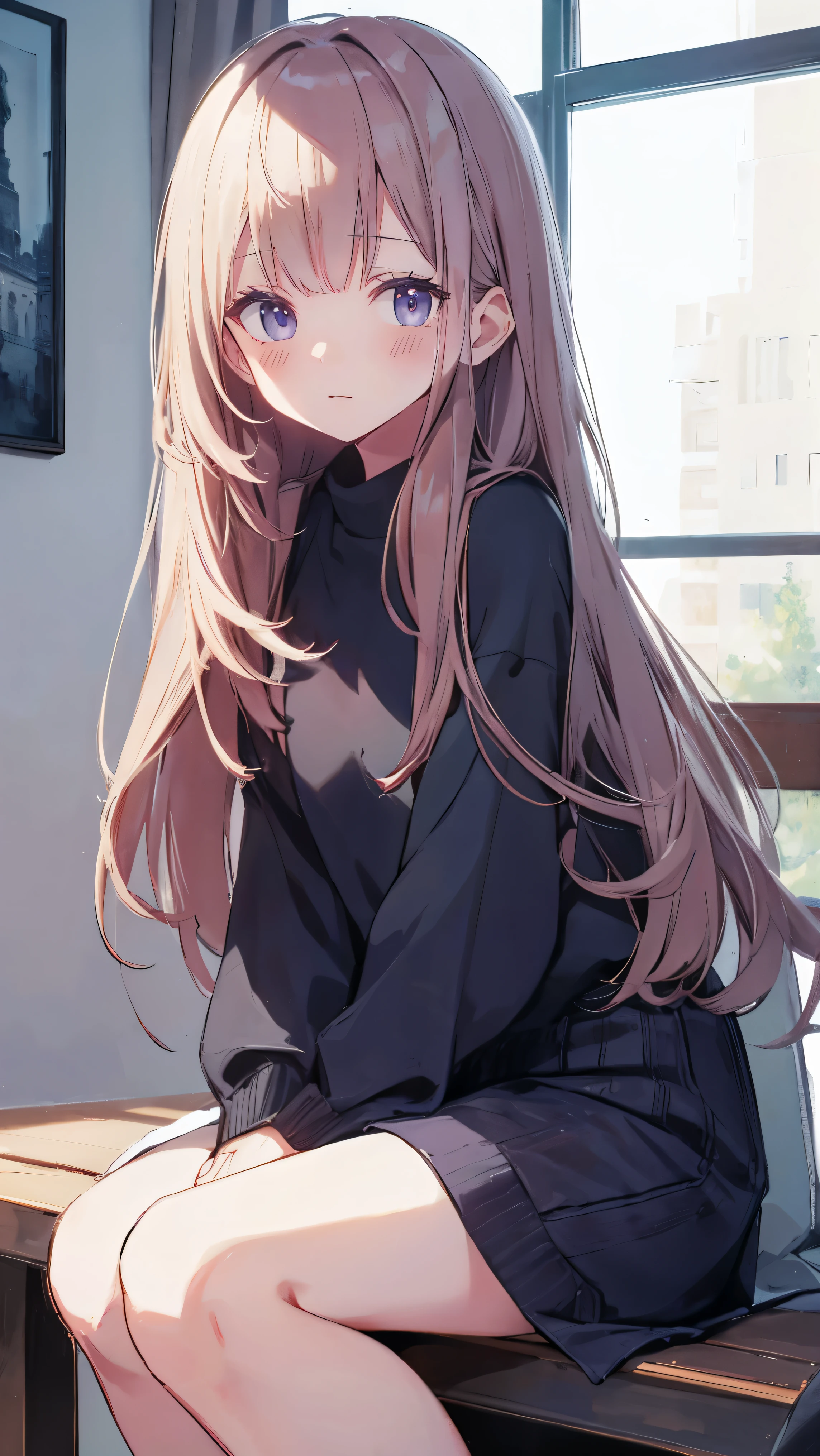 Masterpiece、Highest quality、highest quality、(((Lori)))、 ((Petite))、Shiny hair quality、Small face、Sitting、Super detailed, beautiful, wide eyes、Ultra-detailed, clear and beautiful faces、(cute illustration:1.2), High-resolution, ultra-detailed, best quality, embarrassed