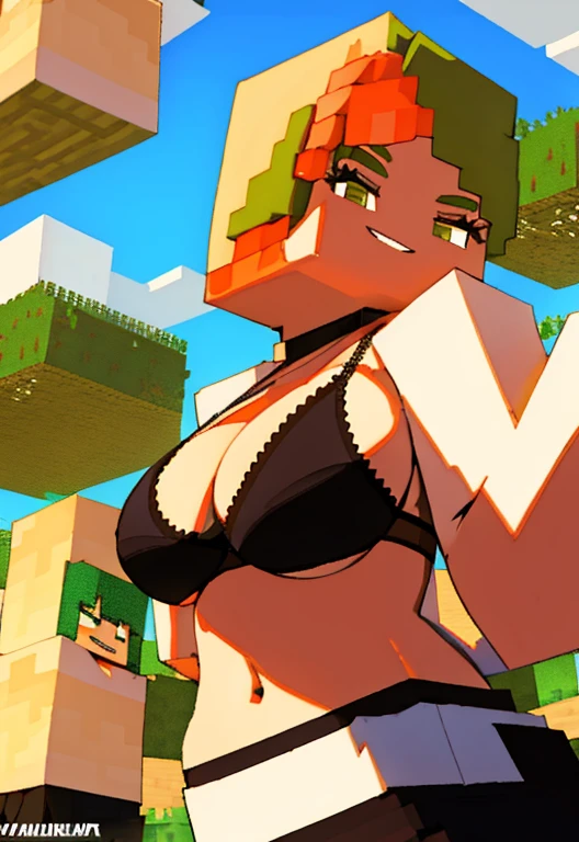Minecraft, RTX, Obra maestra, alta calidad, high resolution, girl, pechos grandes y llenos、una leve sonrisa、Outec, de primera calidad, arte oficial, ((enormes tetas:1.2)), grandes pechos