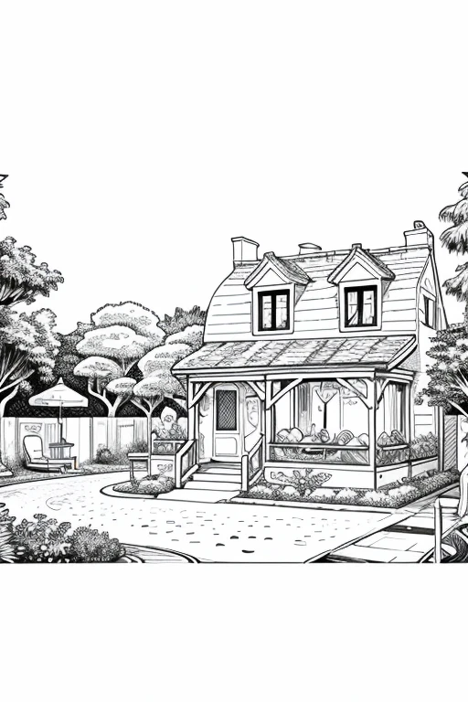 one black line drawing of {under the sea cafe garden}, in the style of simplified and stylized illustrations, simple line drawing, high resolution vector