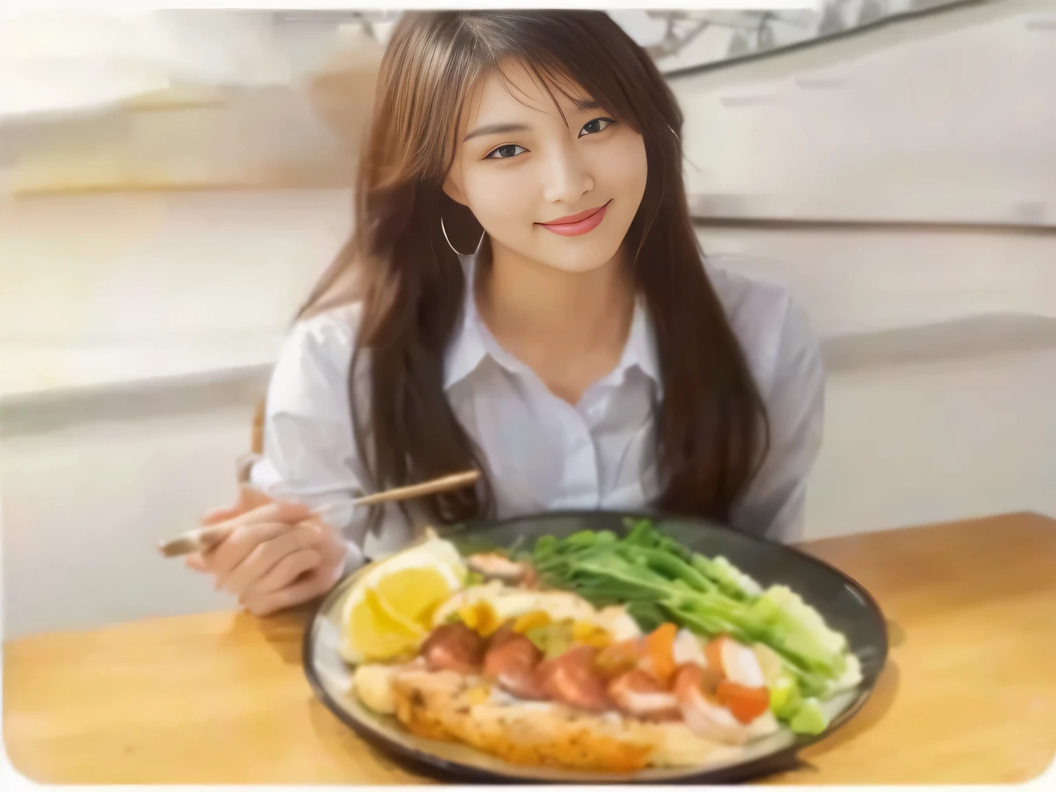 Beautiful woman sitting at the table